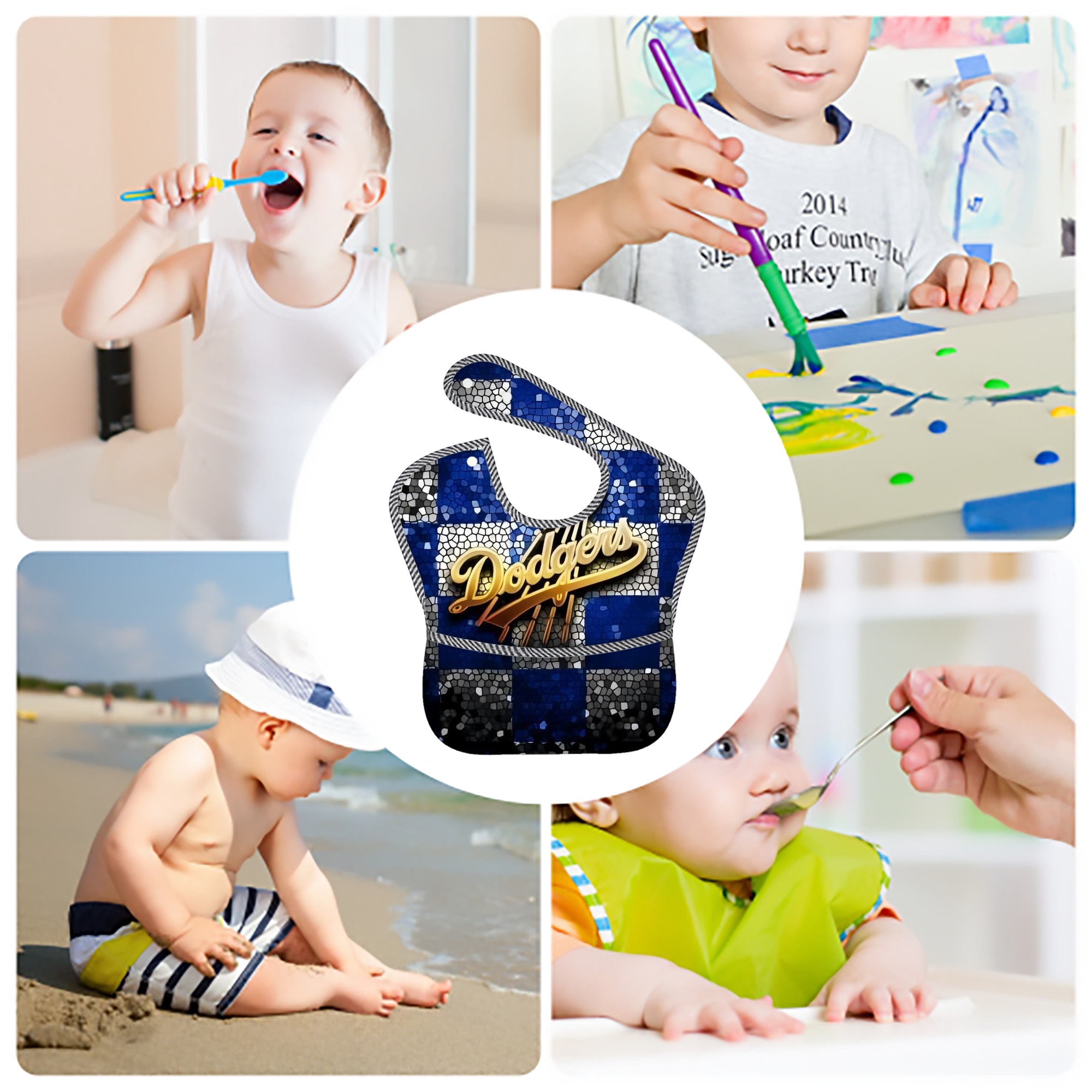  Adjustable Waterproof Toddler Bib – Full-Print Durable Polyester – Foldable Crumb Pocket – Easy Snap Closure – Soft