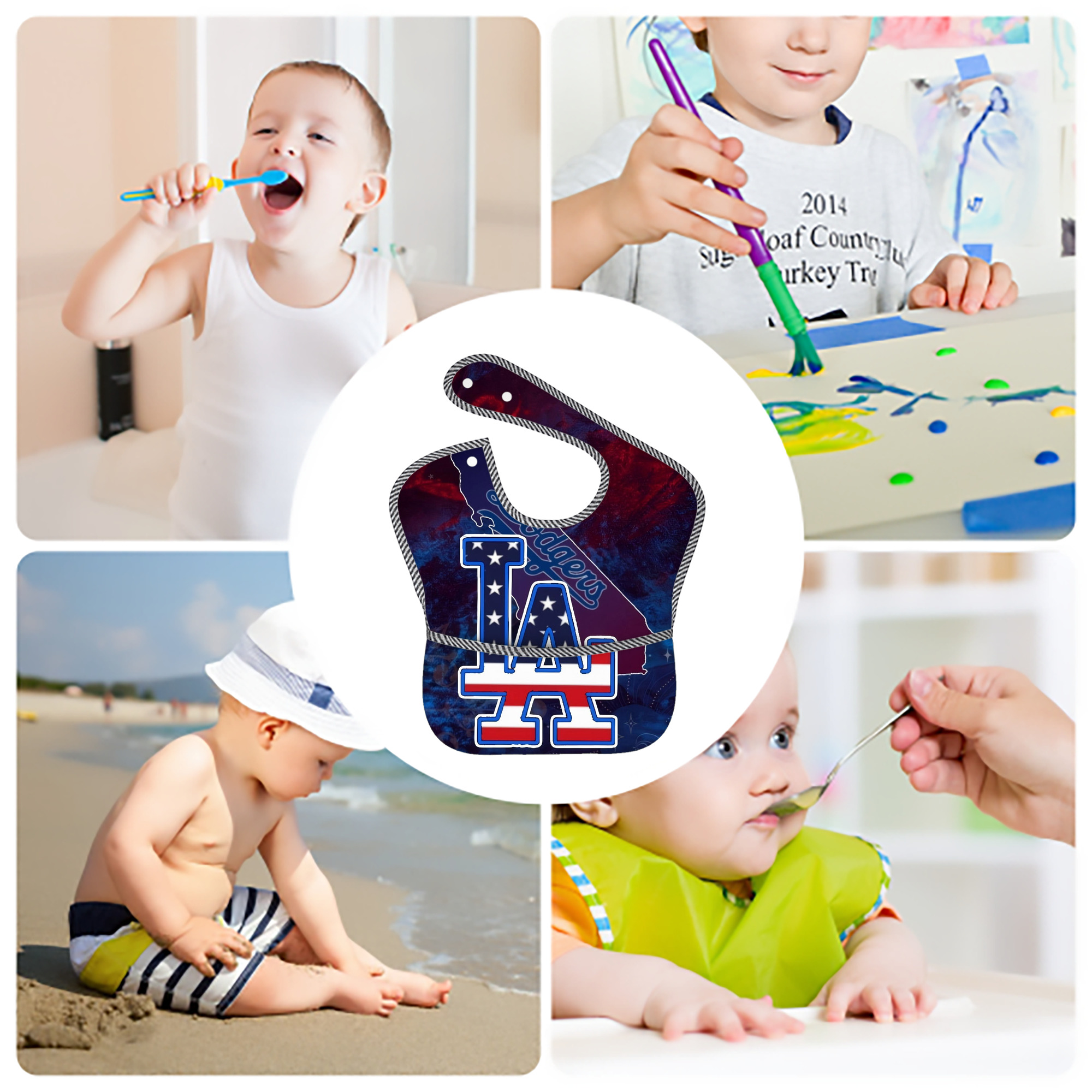  Adjustable Waterproof Toddler Bib – Full-Print Durable Polyester – Foldable Crumb Pocket – Easy Snap Closure – Soft