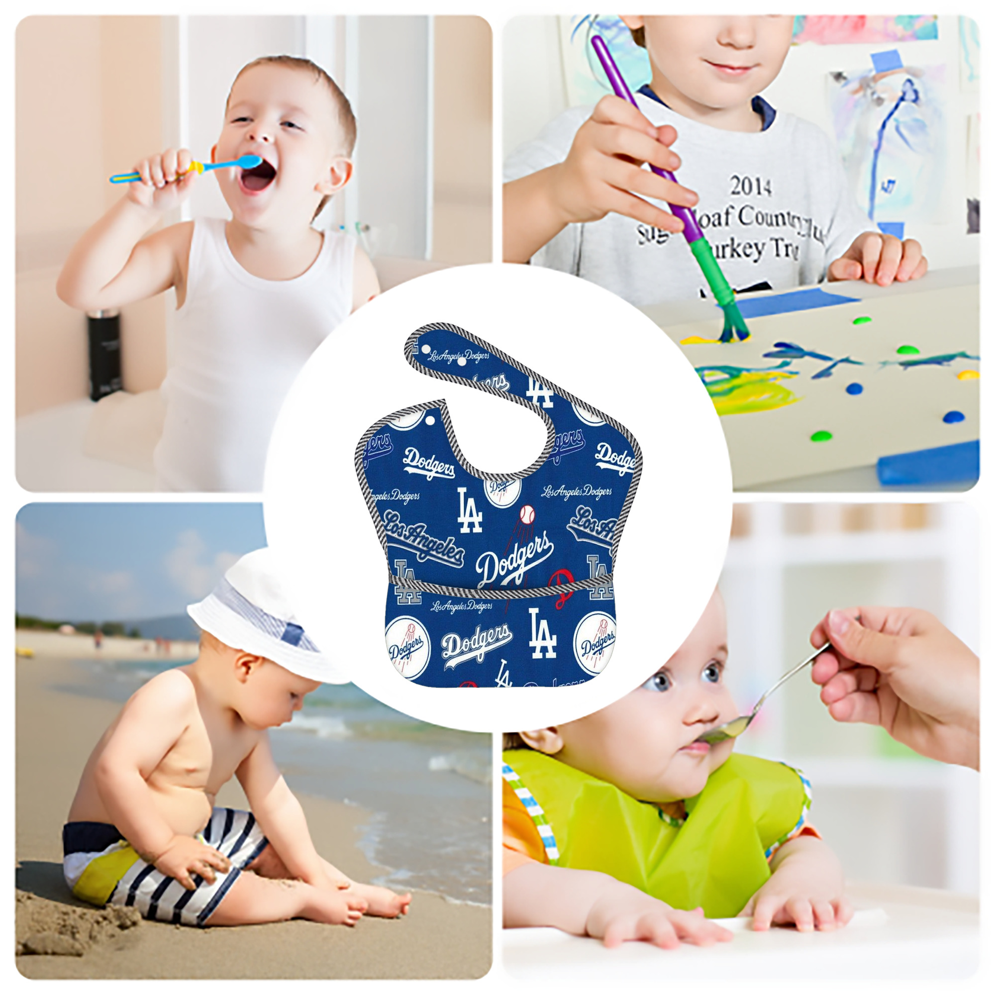  Adjustable Waterproof Toddler Bib – Full-Print Durable Polyester – Foldable Crumb Pocket – Easy Snap Closure – Soft