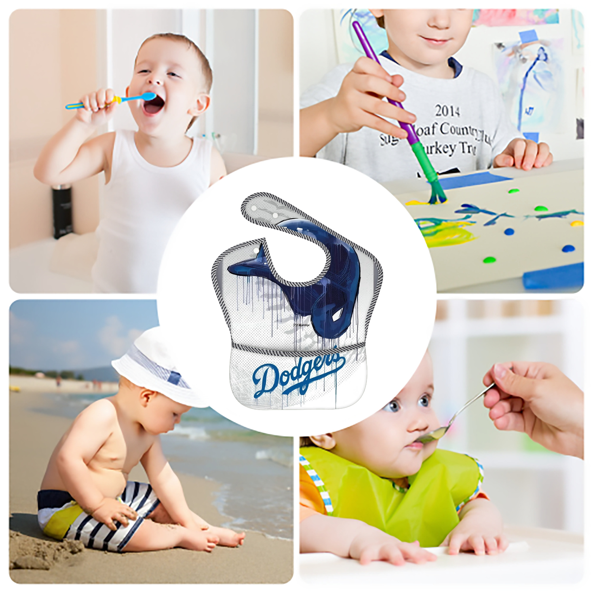  Adjustable Waterproof Toddler Bib – Full-Print Durable Polyester – Foldable Crumb Pocket – Easy Snap Closure – Soft