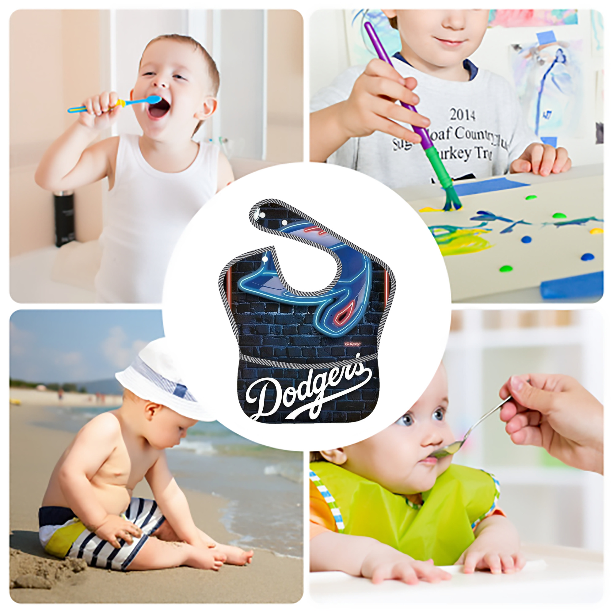  Adjustable Waterproof Toddler Bib – Full-Print Durable Polyester – Foldable Crumb Pocket – Easy Snap Closure – Soft