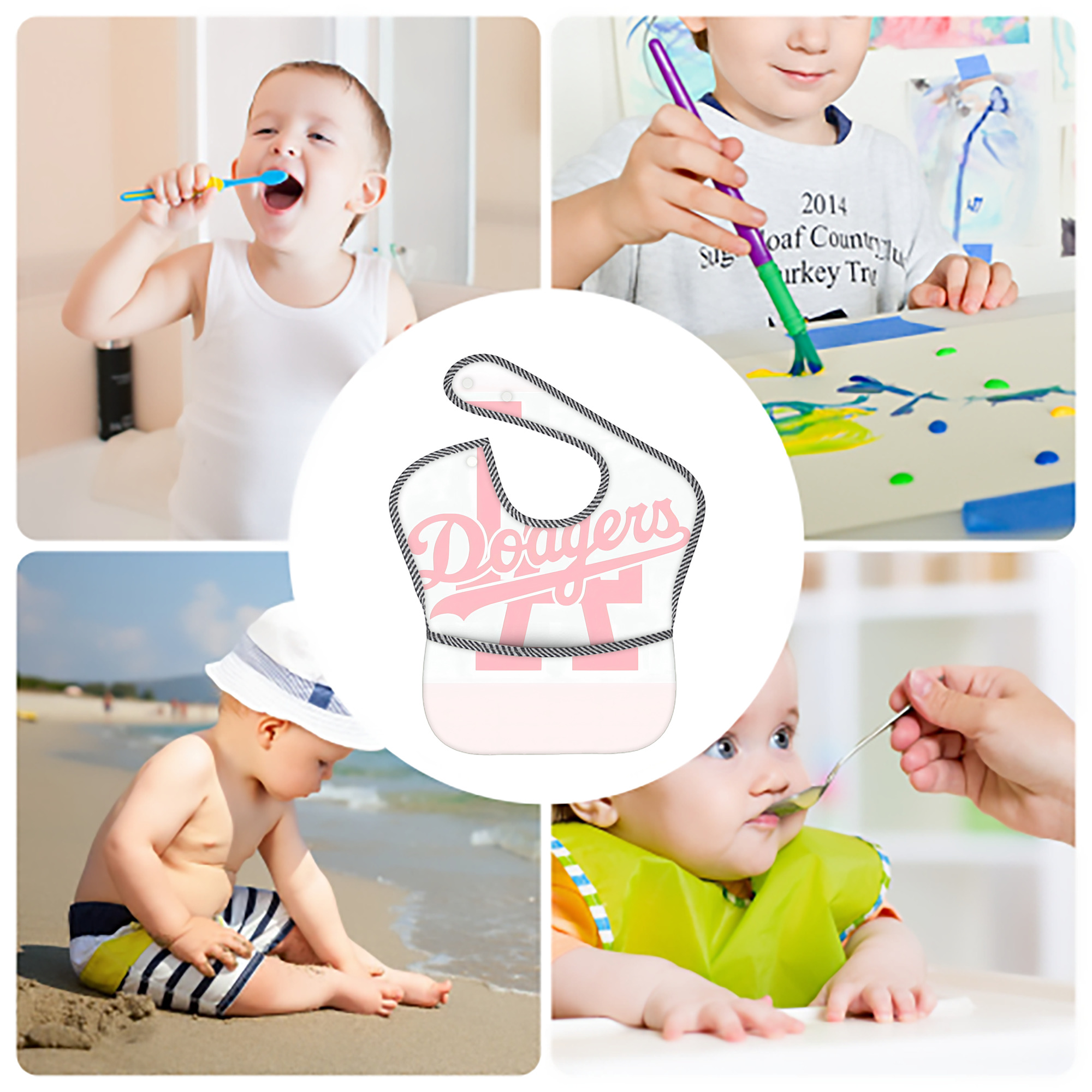  Adjustable Waterproof Toddler Bib – Full-Print Durable Polyester – Foldable Crumb Pocket – Easy Snap Closure – Soft