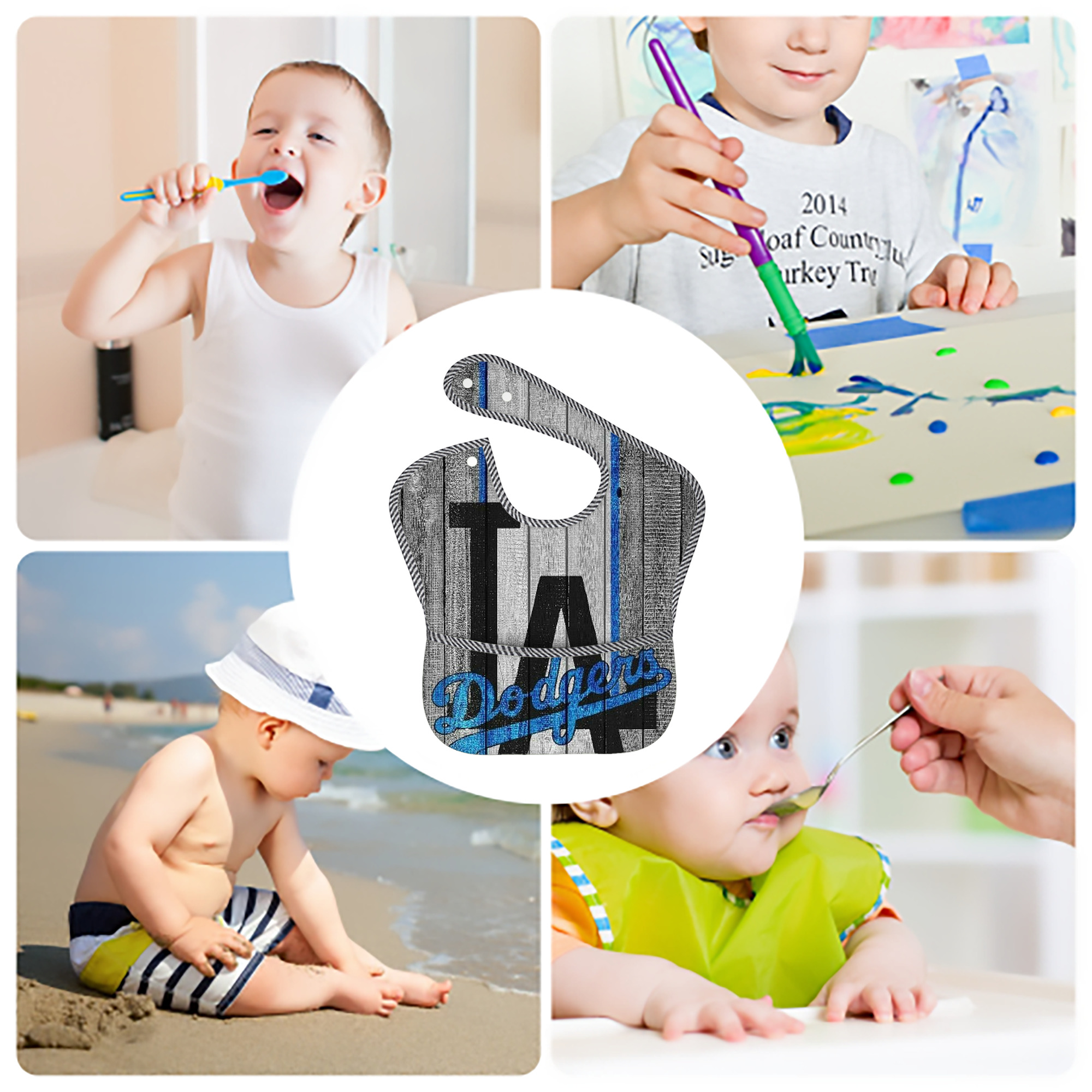  Adjustable Waterproof Toddler Bib – Full-Print Durable Polyester – Foldable Crumb Pocket – Easy Snap Closure – Soft