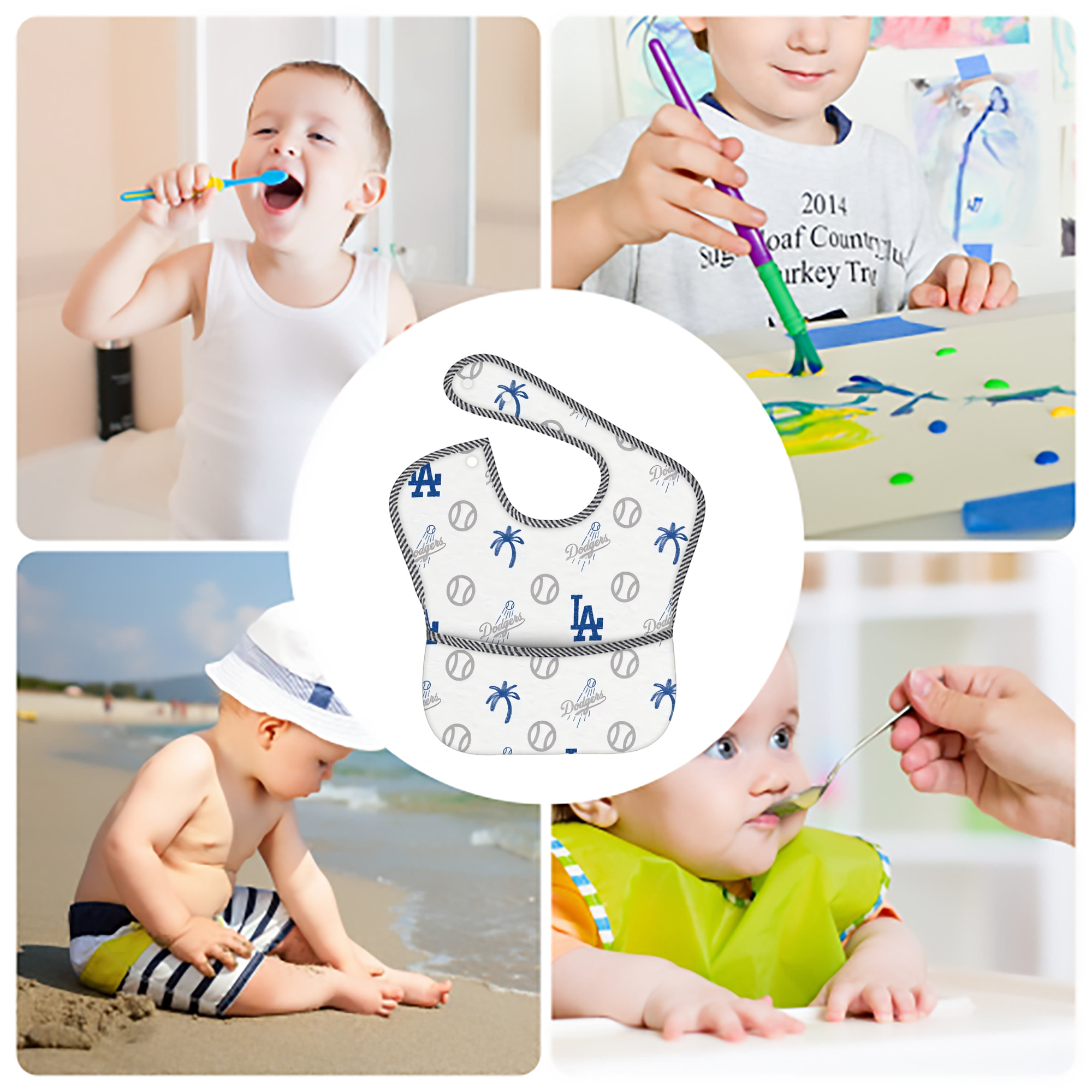  Adjustable Waterproof Toddler Bib – Full-Print Durable Polyester – Foldable Crumb Pocket – Easy Snap Closure – Soft