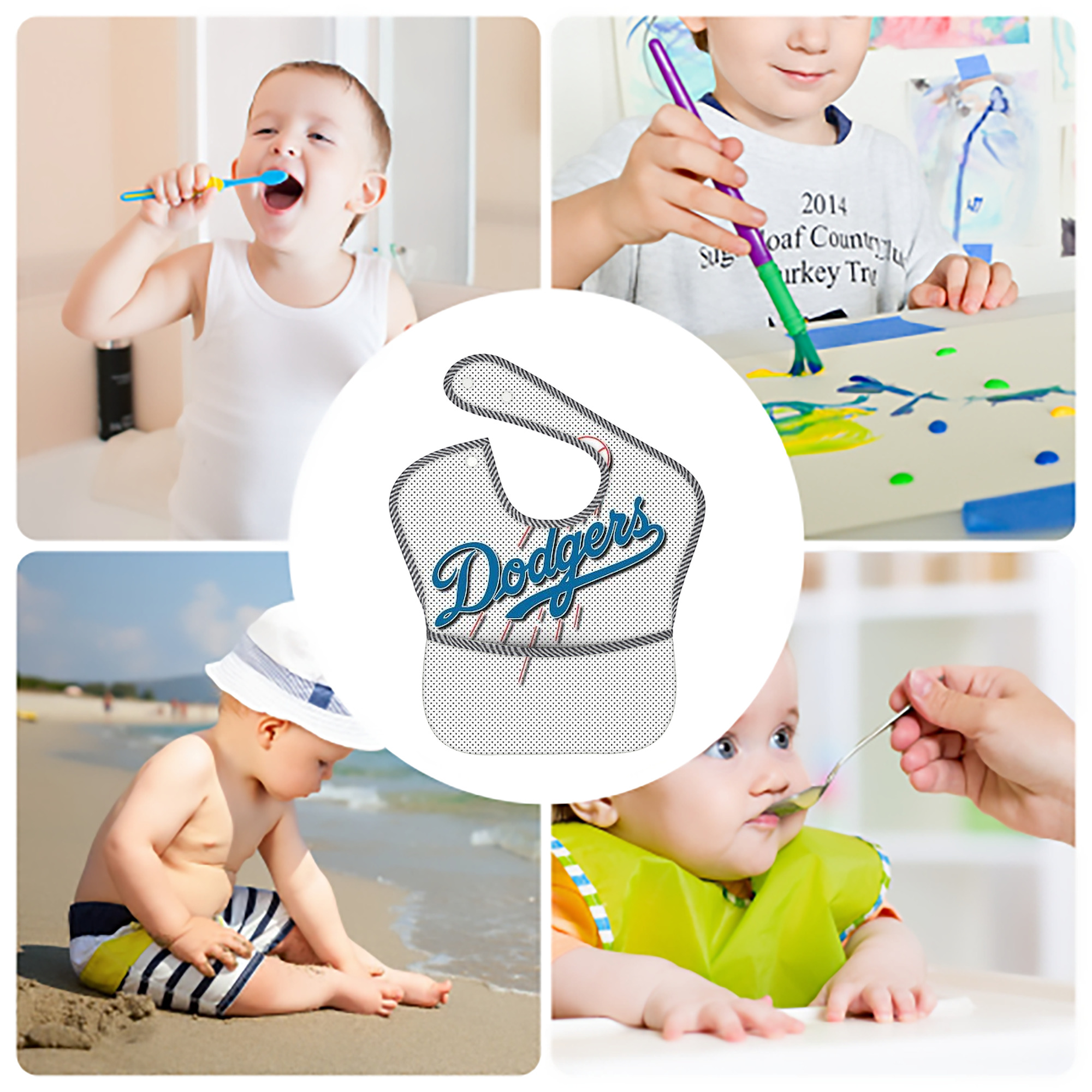  Adjustable Waterproof Toddler Bib – Full-Print Durable Polyester – Foldable Crumb Pocket – Easy Snap Closure – Soft