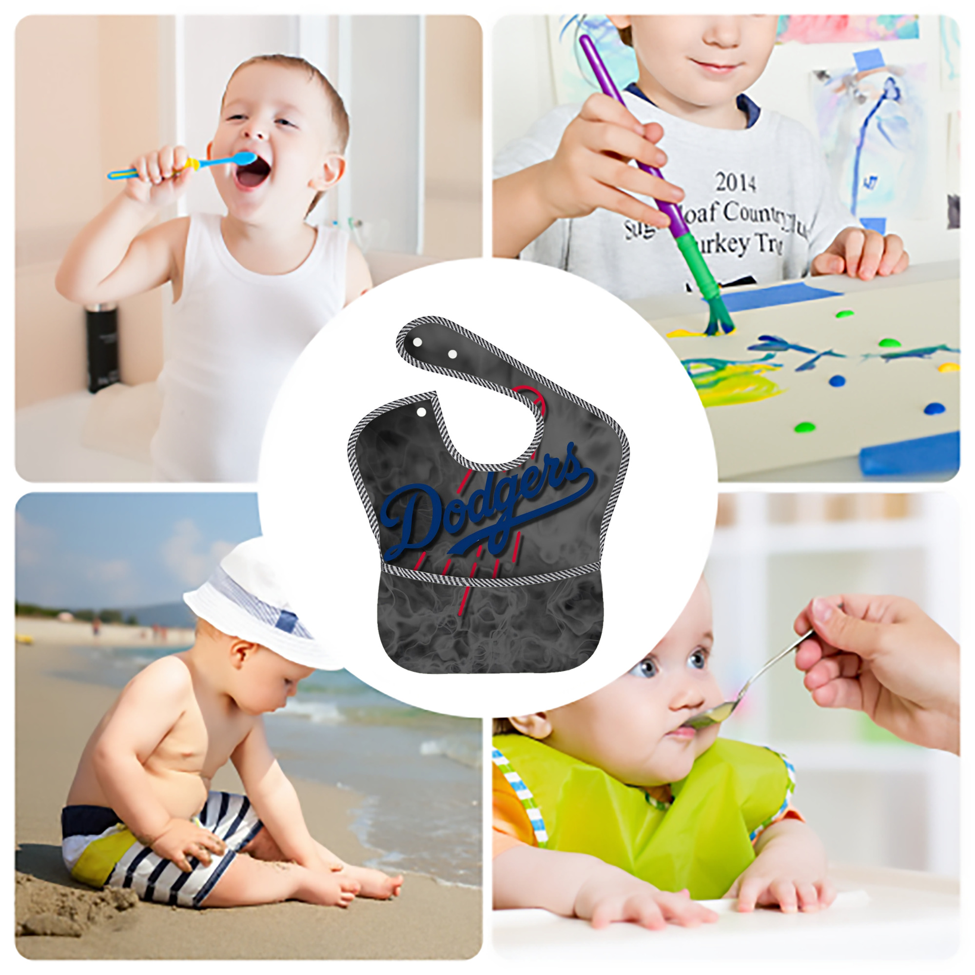  Adjustable Waterproof Toddler Bib – Full-Print Durable Polyester – Foldable Crumb Pocket – Easy Snap Closure – Soft