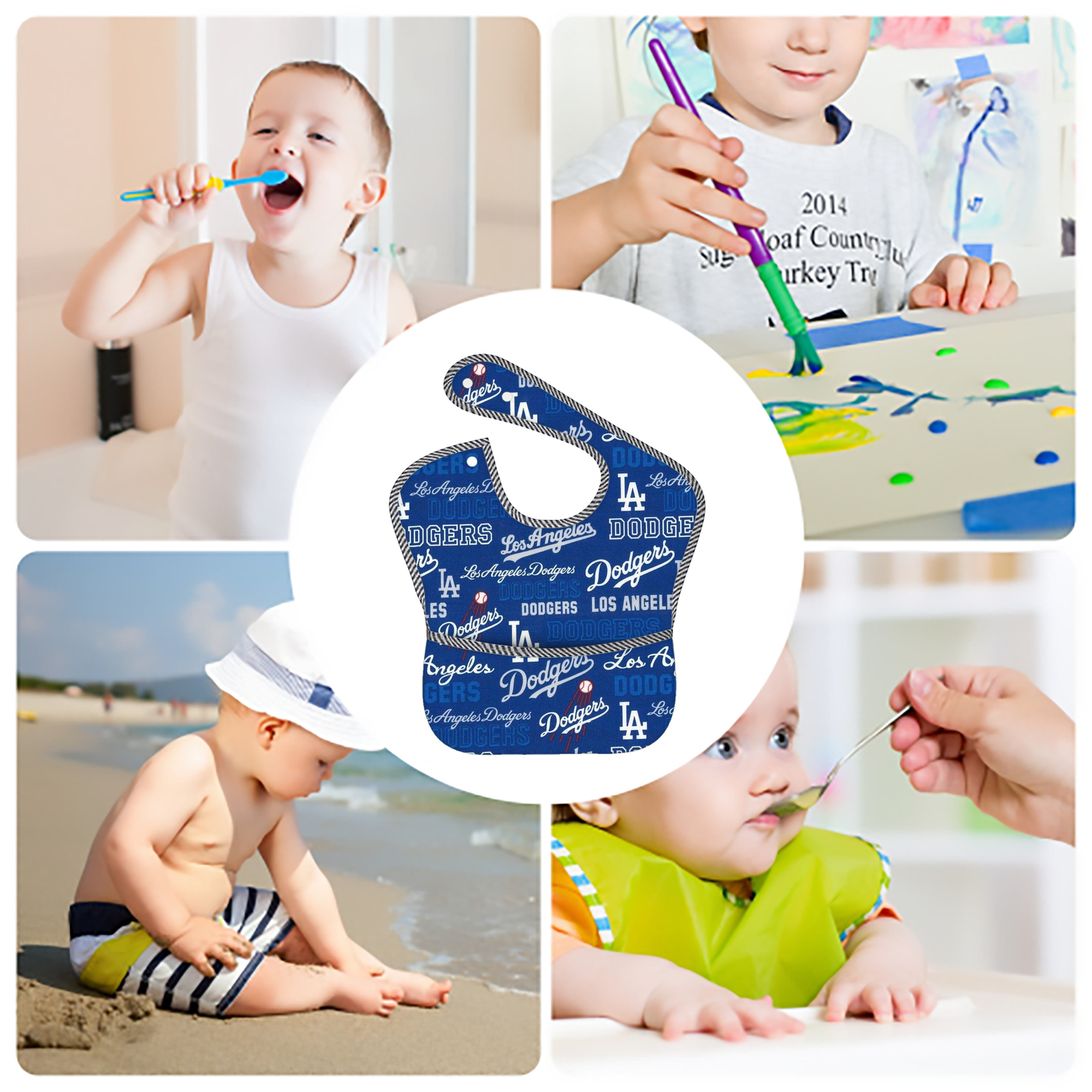  Adjustable Waterproof Toddler Bib – Full-Print Durable Polyester – Foldable Crumb Pocket – Easy Snap Closure – Soft