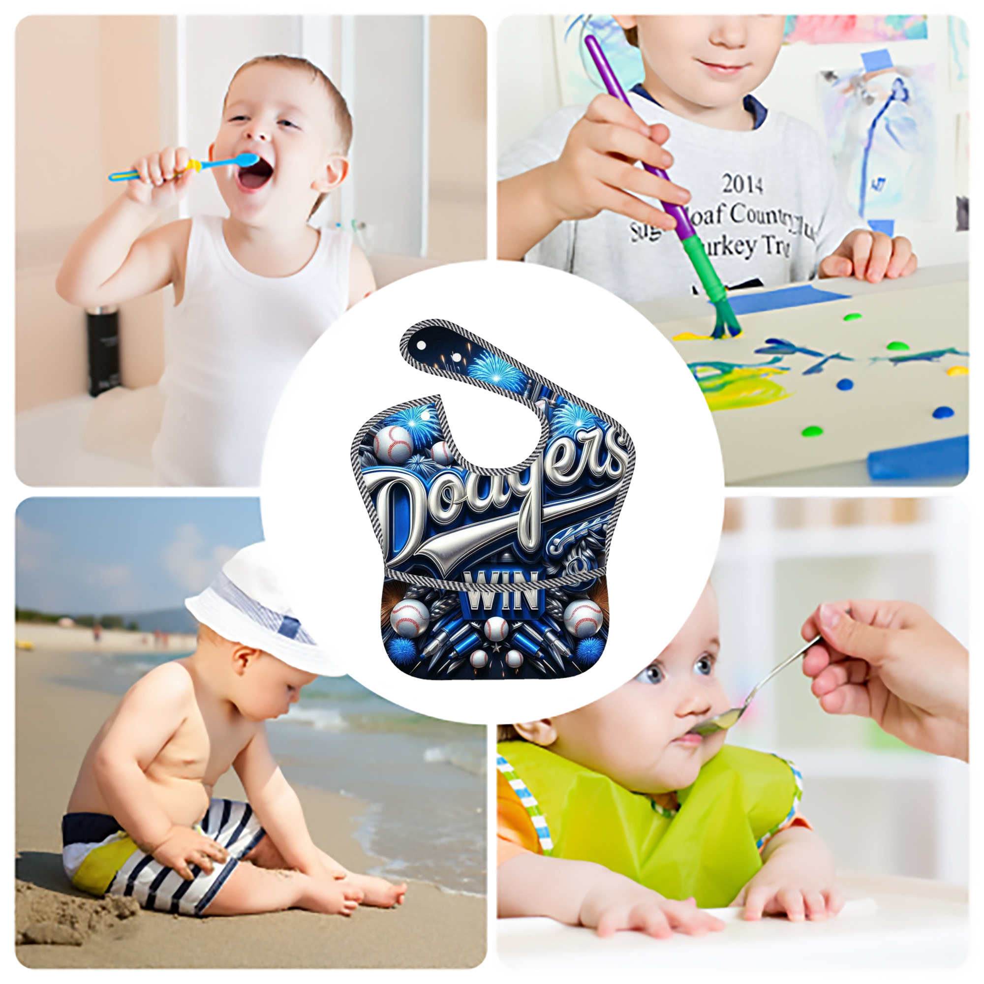  Adjustable Waterproof Toddler Bib – Full-Print Durable Polyester – Foldable Crumb Pocket – Easy Snap Closure – Soft