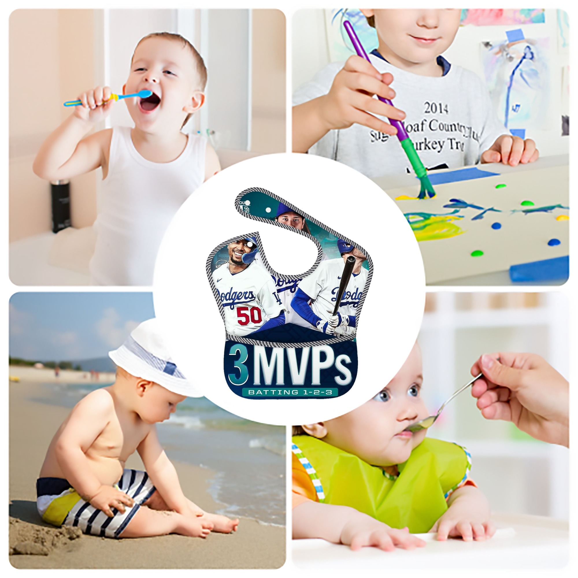  Adjustable Waterproof Toddler Bib – Full-Print Durable Polyester – Foldable Crumb Pocket – Easy Snap Closure – Soft