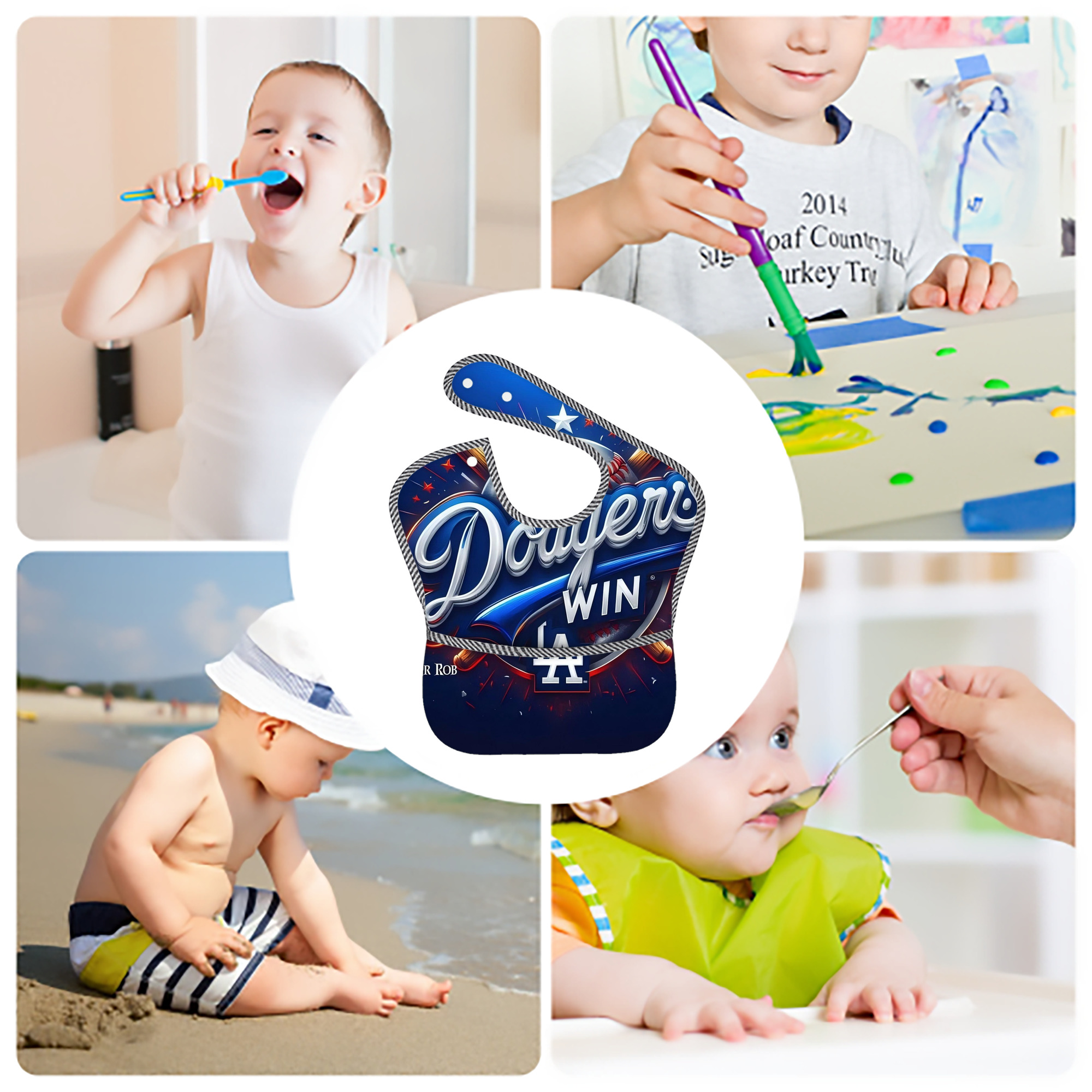  Adjustable Waterproof Toddler Bib – Full-Print Durable Polyester – Foldable Crumb Pocket – Easy Snap Closure – Soft