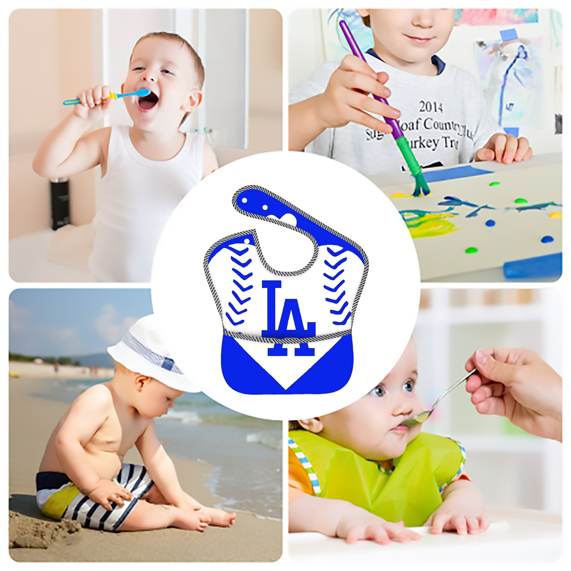  Adjustable Waterproof Toddler Bib – Full-Print Durable Polyester – Foldable Crumb Pocket – Easy Snap Closure – Soft