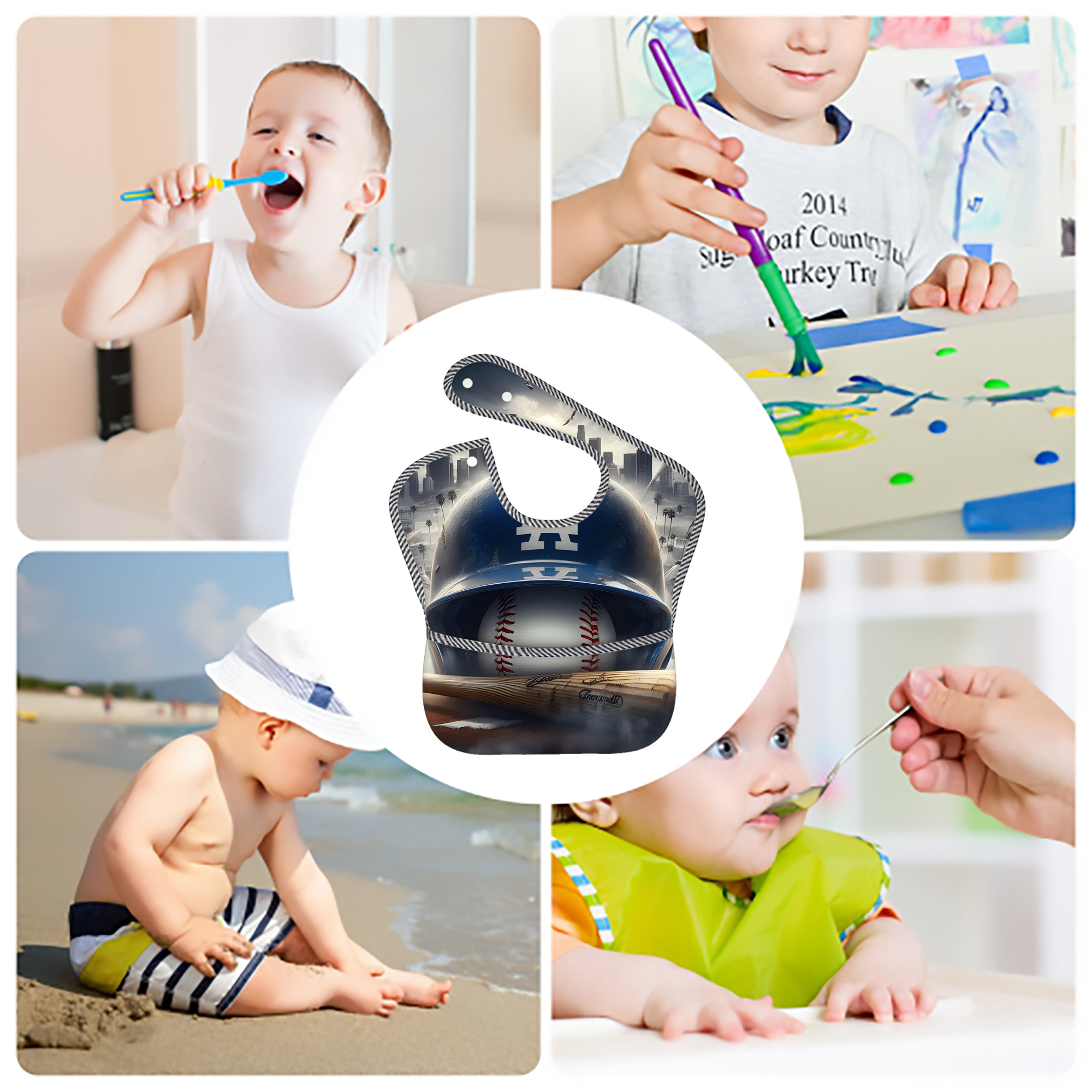  Adjustable Waterproof Toddler Bib – Full-Print Durable Polyester – Foldable Crumb Pocket – Easy Snap Closure – Soft