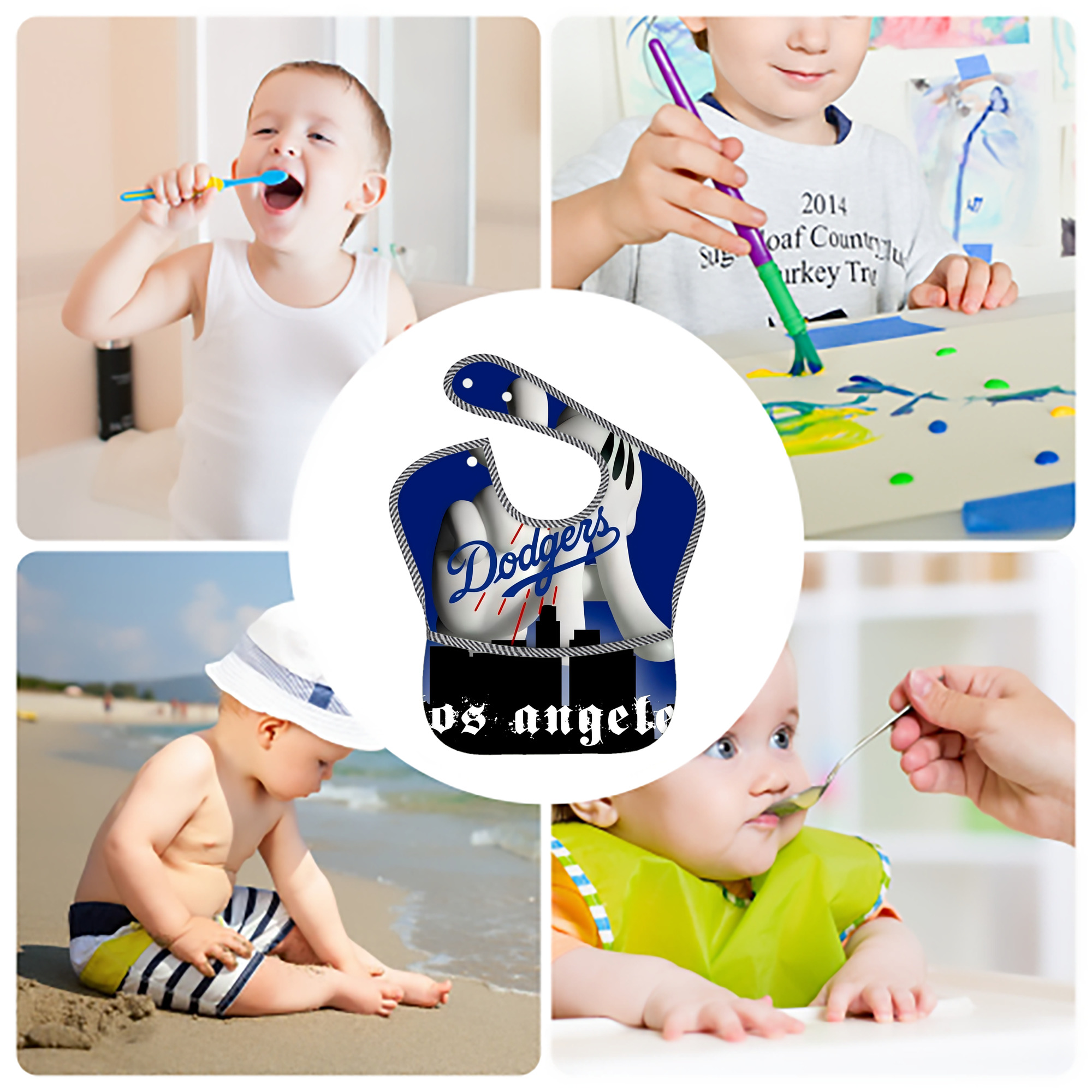  Adjustable Waterproof Toddler Bib – Full-Print Durable Polyester – Foldable Crumb Pocket – Easy Snap Closure – Soft