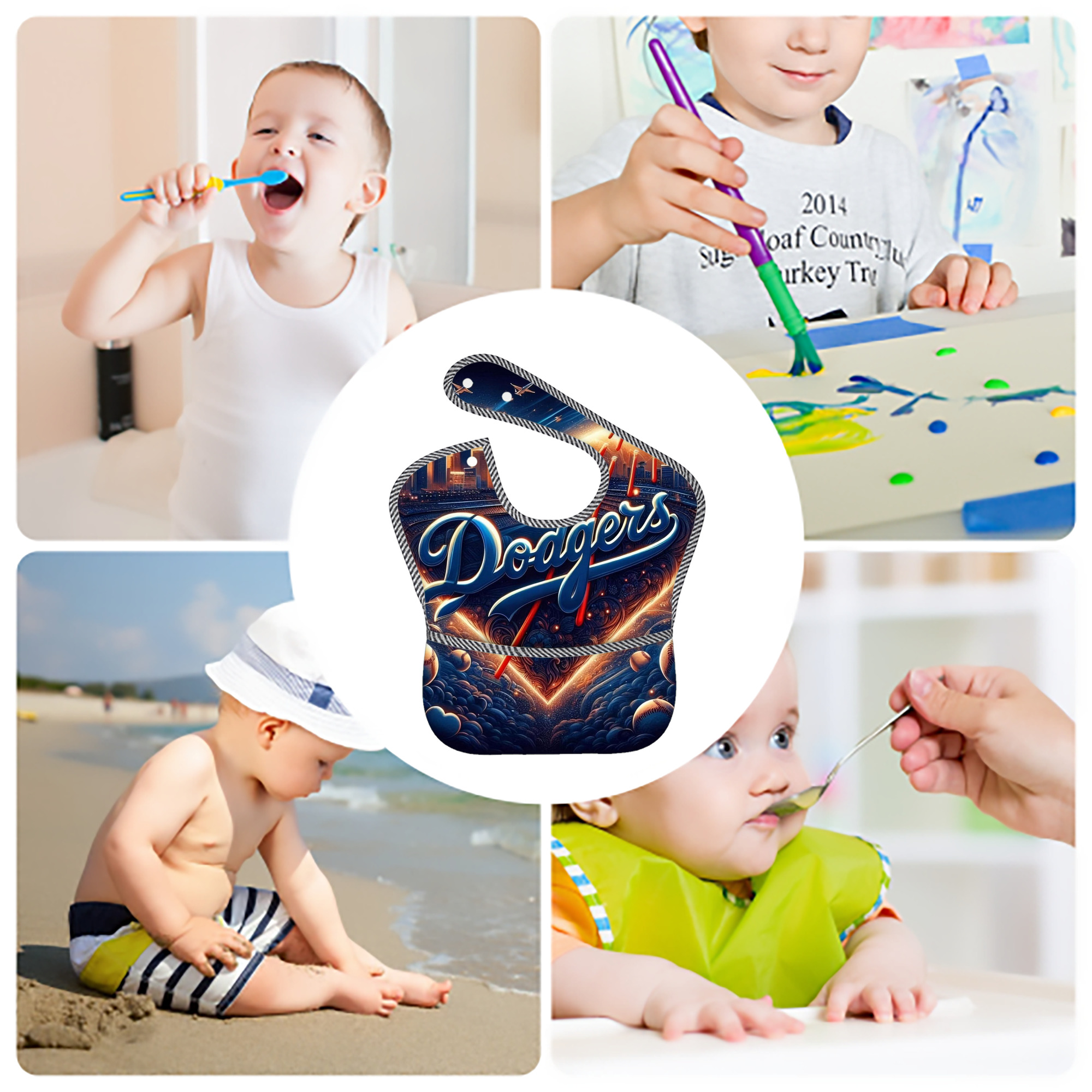  Adjustable Waterproof Toddler Bib – Full-Print Durable Polyester – Foldable Crumb Pocket – Easy Snap Closure – Soft