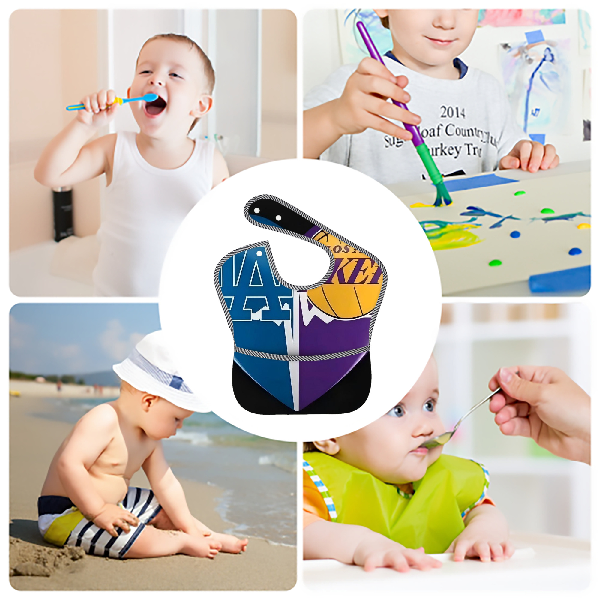  Adjustable Waterproof Toddler Bib – Full-Print Durable Polyester – Foldable Crumb Pocket – Easy Snap Closure – Soft