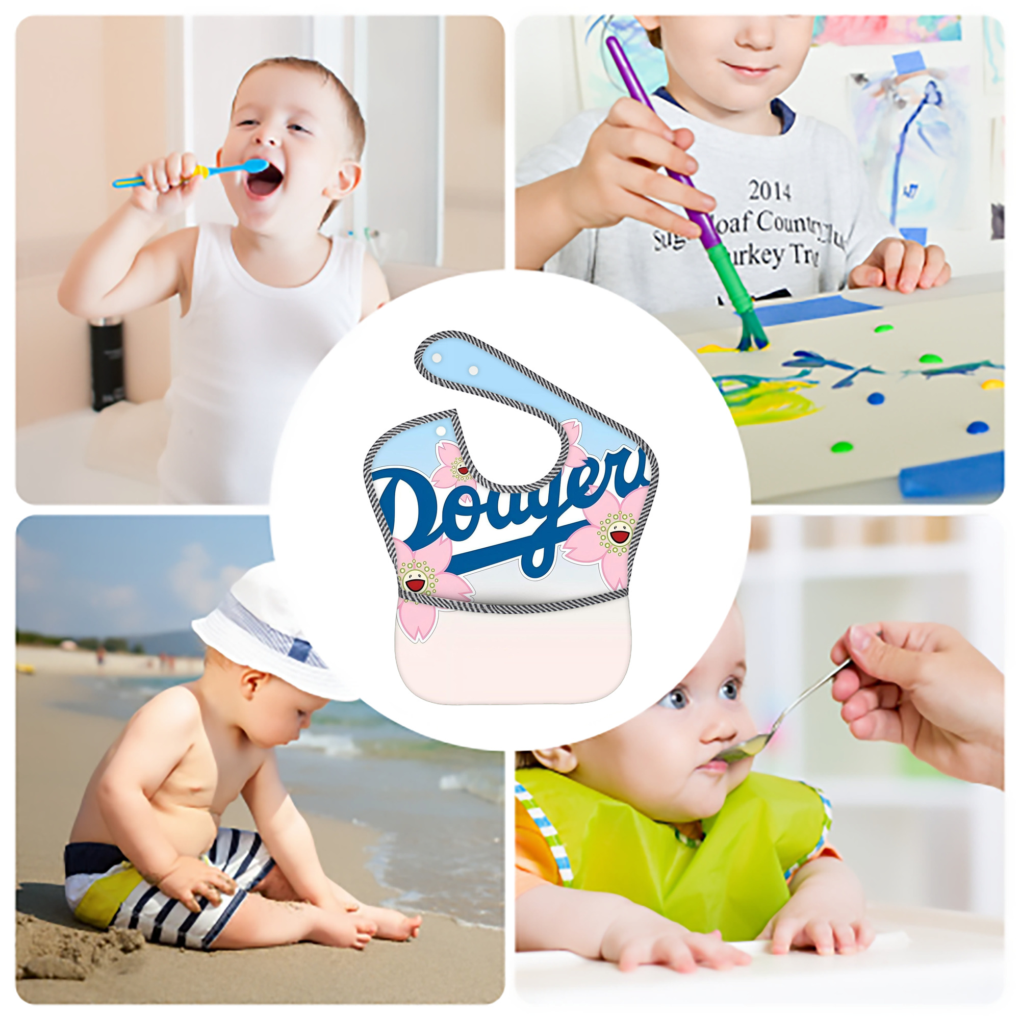  Adjustable Waterproof Toddler Bib – Full-Print Durable Polyester – Foldable Crumb Pocket – Easy Snap Closure – Soft