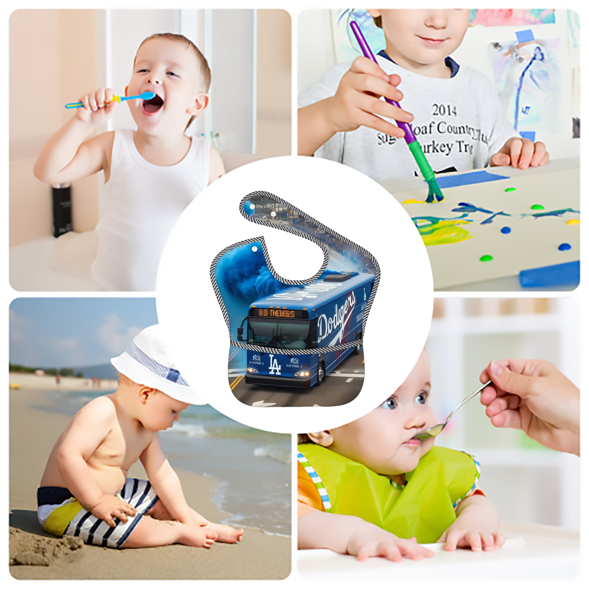  Adjustable Waterproof Toddler Bib – Full-Print Durable Polyester – Foldable Crumb Pocket – Easy Snap Closure – Soft