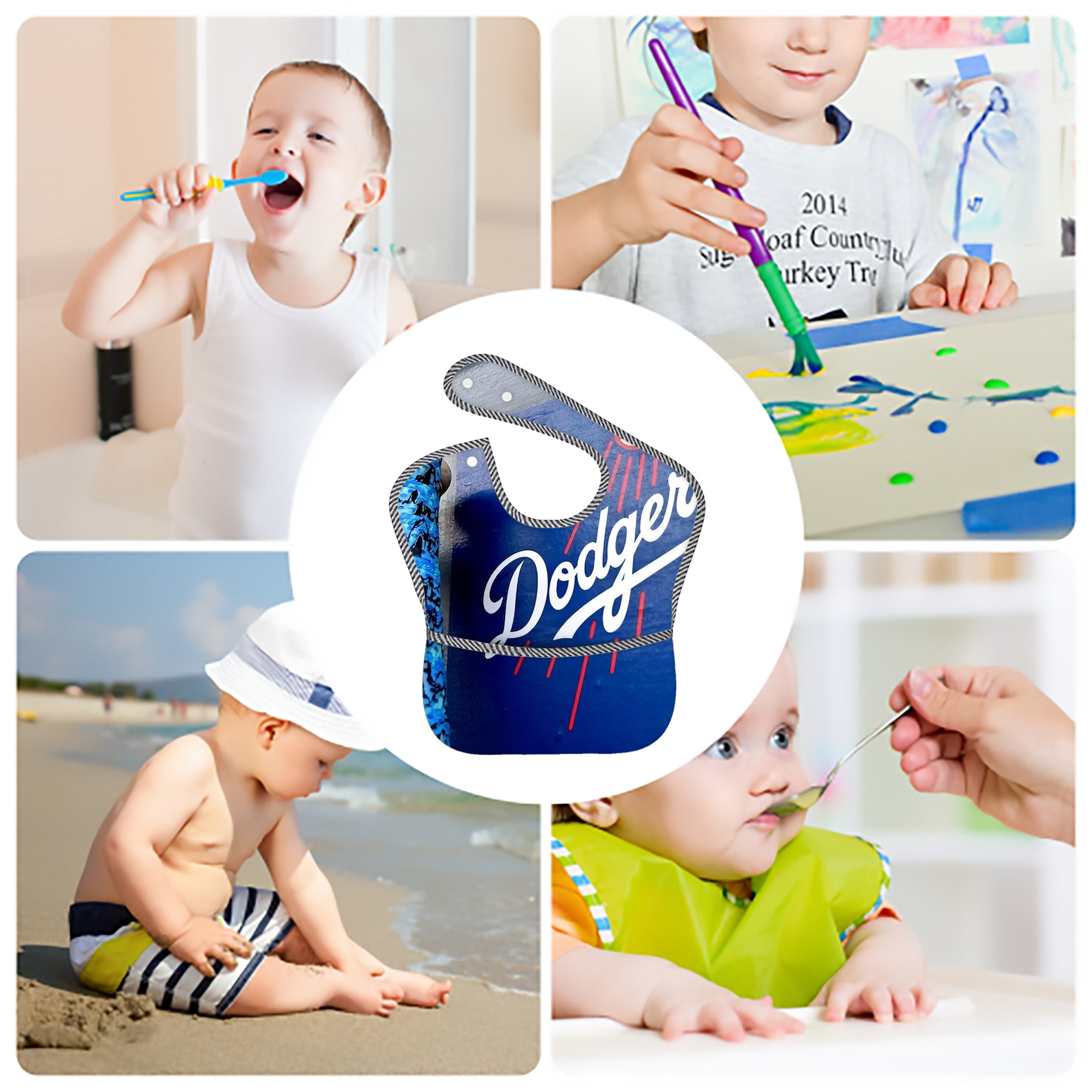  Adjustable Waterproof Toddler Bib – Full-Print Durable Polyester – Foldable Crumb Pocket – Easy Snap Closure – Soft