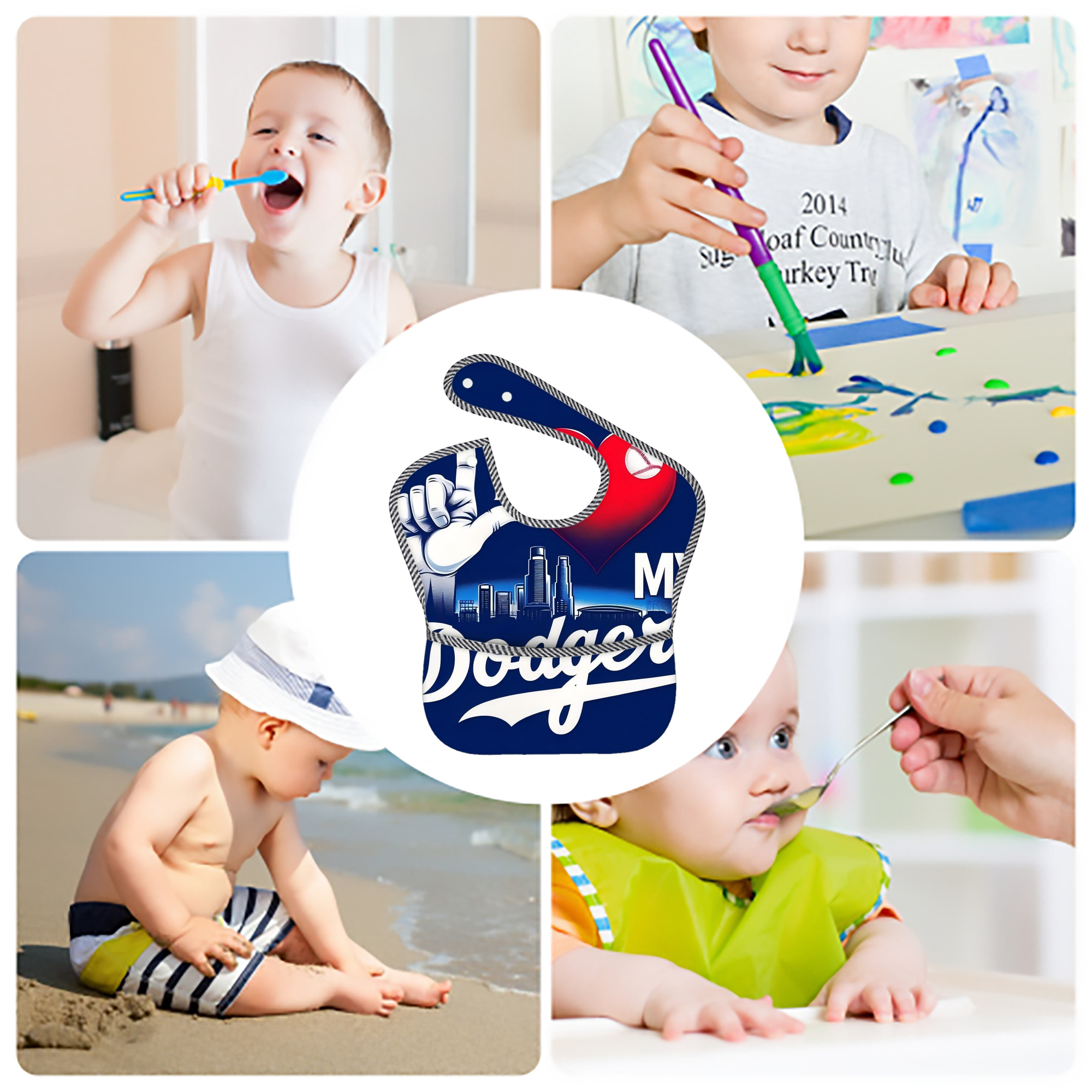  Adjustable Waterproof Toddler Bib – Full-Print Durable Polyester – Foldable Crumb Pocket – Easy Snap Closure – Soft