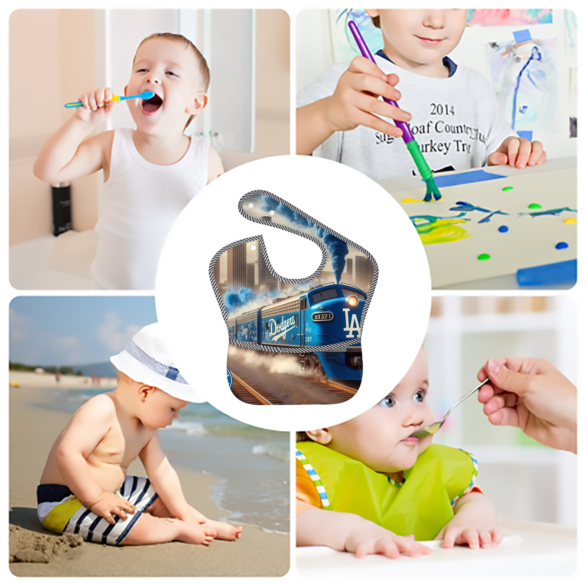  Adjustable Waterproof Toddler Bib – Full-Print Durable Polyester – Foldable Crumb Pocket – Easy Snap Closure – Soft