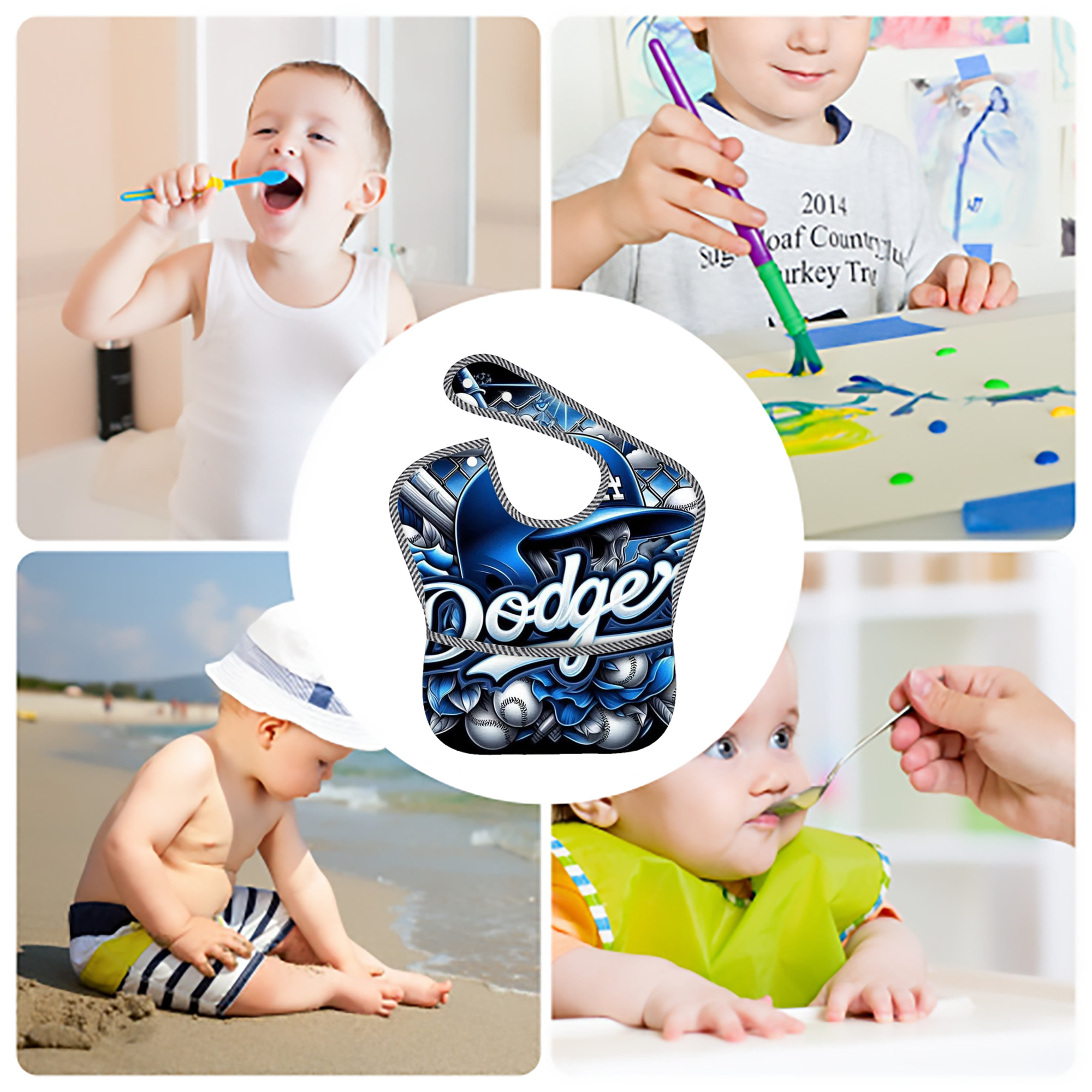  Adjustable Waterproof Toddler Bib – Full-Print Durable Polyester – Foldable Crumb Pocket – Easy Snap Closure – Soft