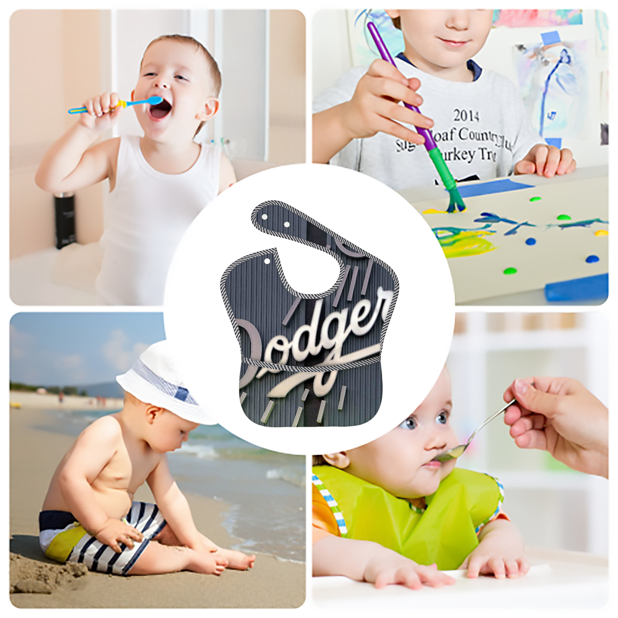  Adjustable Waterproof Toddler Bib – Full-Print Durable Polyester – Foldable Crumb Pocket – Easy Snap Closure – Soft