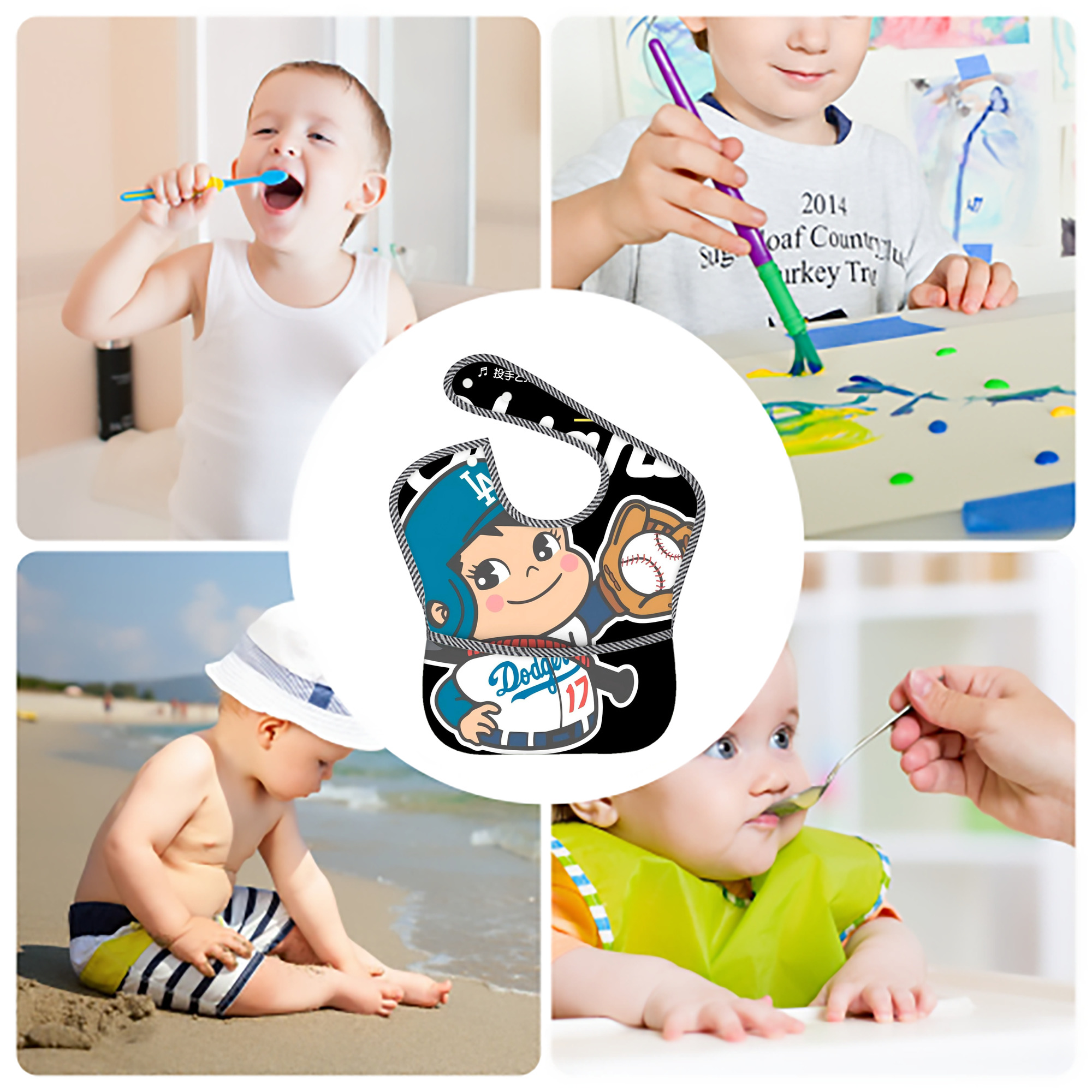  Adjustable Waterproof Toddler Bib – Full-Print Durable Polyester – Foldable Crumb Pocket – Easy Snap Closure – Soft