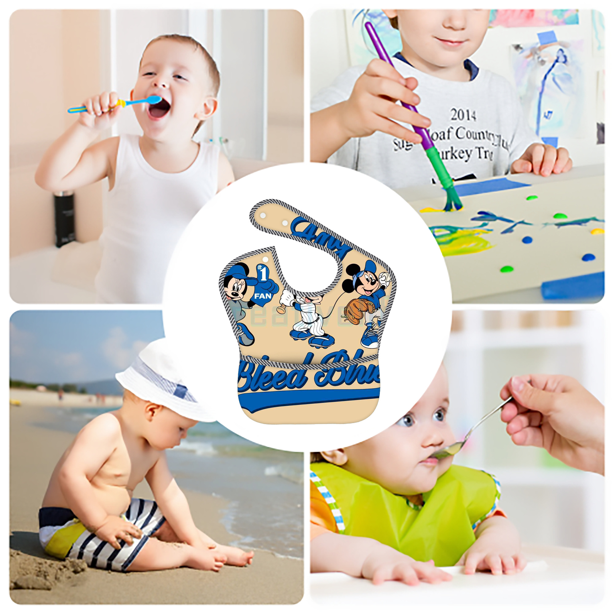  Adjustable Waterproof Toddler Bib – Full-Print Durable Polyester – Foldable Crumb Pocket – Easy Snap Closure – Soft