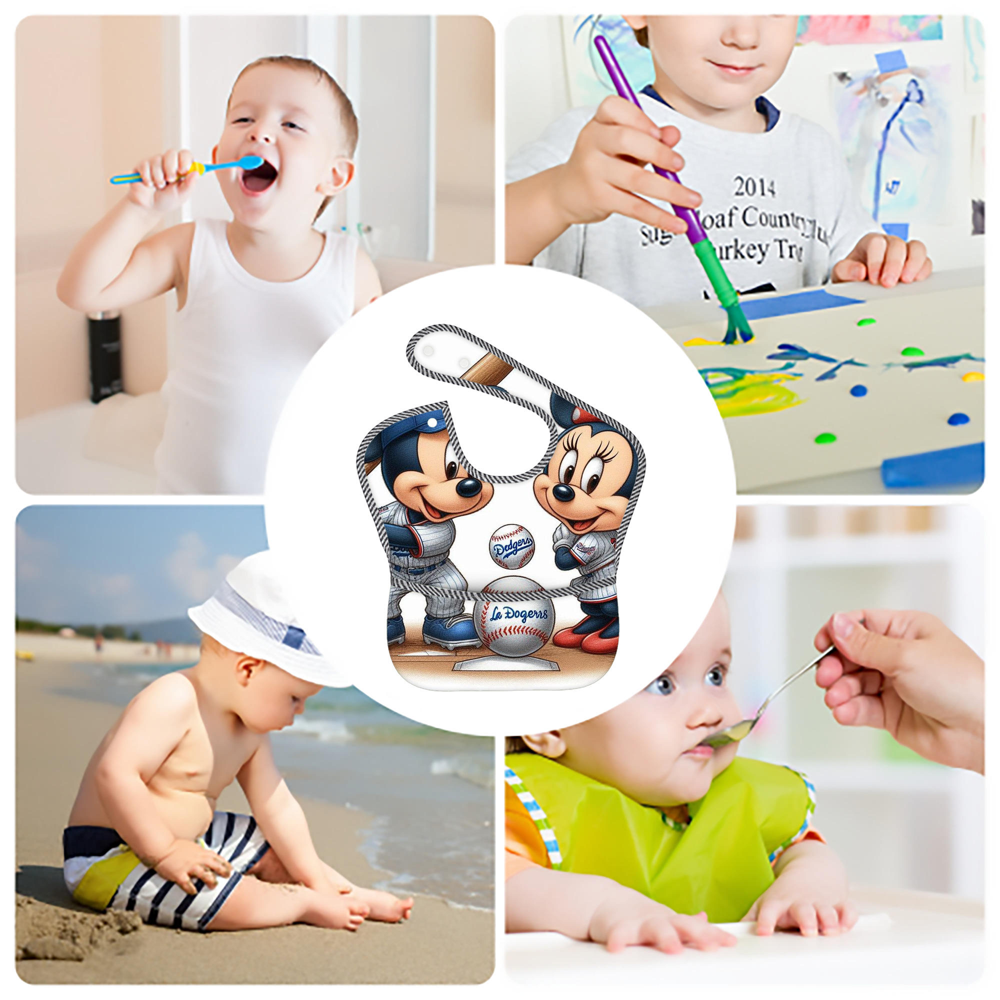  Adjustable Waterproof Toddler Bib – Full-Print Durable Polyester – Foldable Crumb Pocket – Easy Snap Closure – Soft