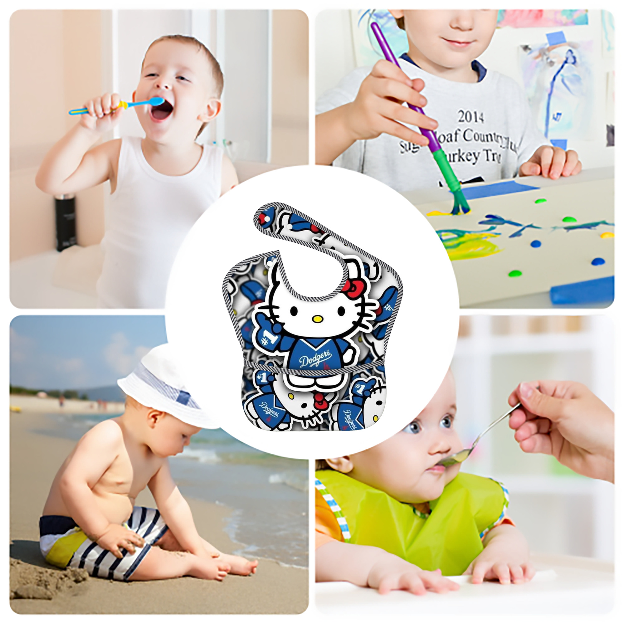  Adjustable Waterproof Toddler Bib – Full-Print Durable Polyester – Foldable Crumb Pocket – Easy Snap Closure – Soft