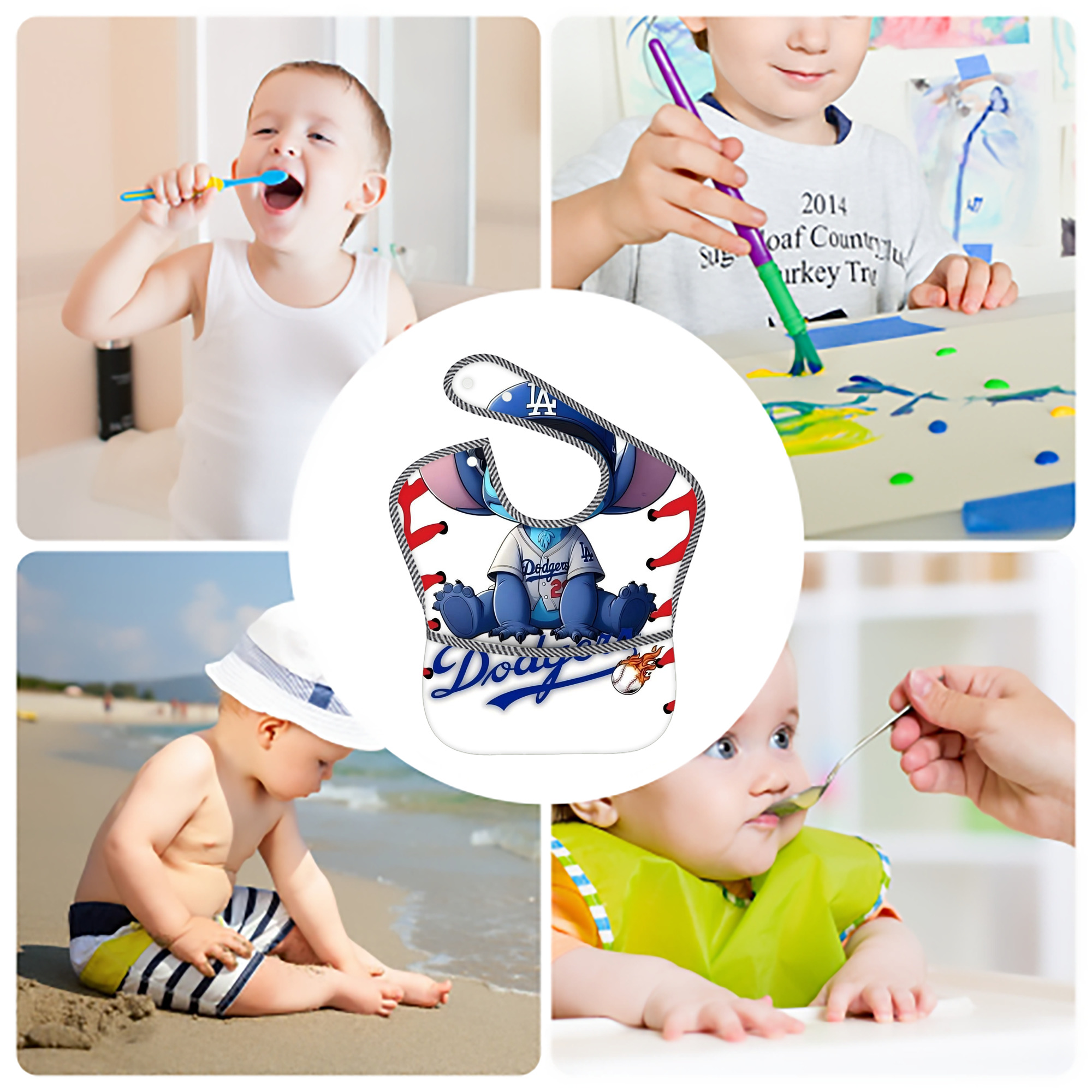  Adjustable Waterproof Toddler Bib – Full-Print Durable Polyester – Foldable Crumb Pocket – Easy Snap Closure – Soft