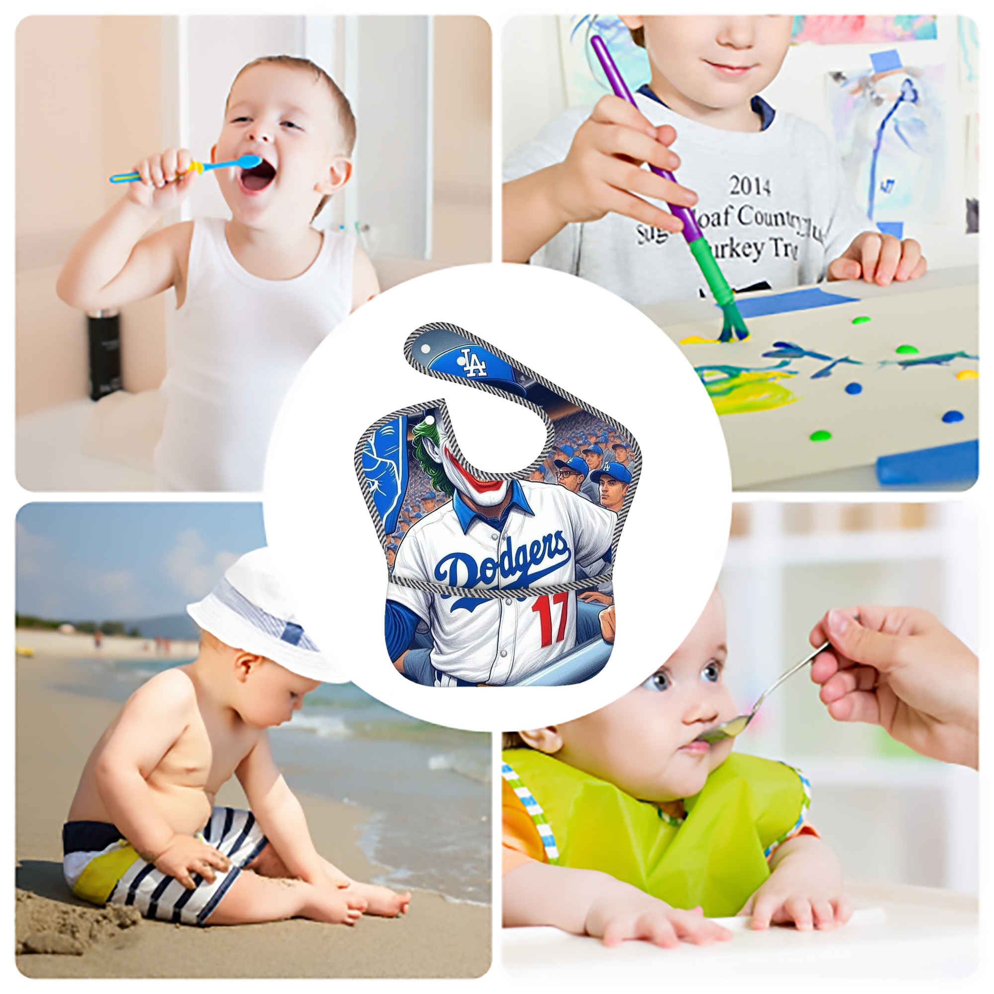  Adjustable Waterproof Toddler Bib – Full-Print Durable Polyester – Foldable Crumb Pocket – Easy Snap Closure – Soft