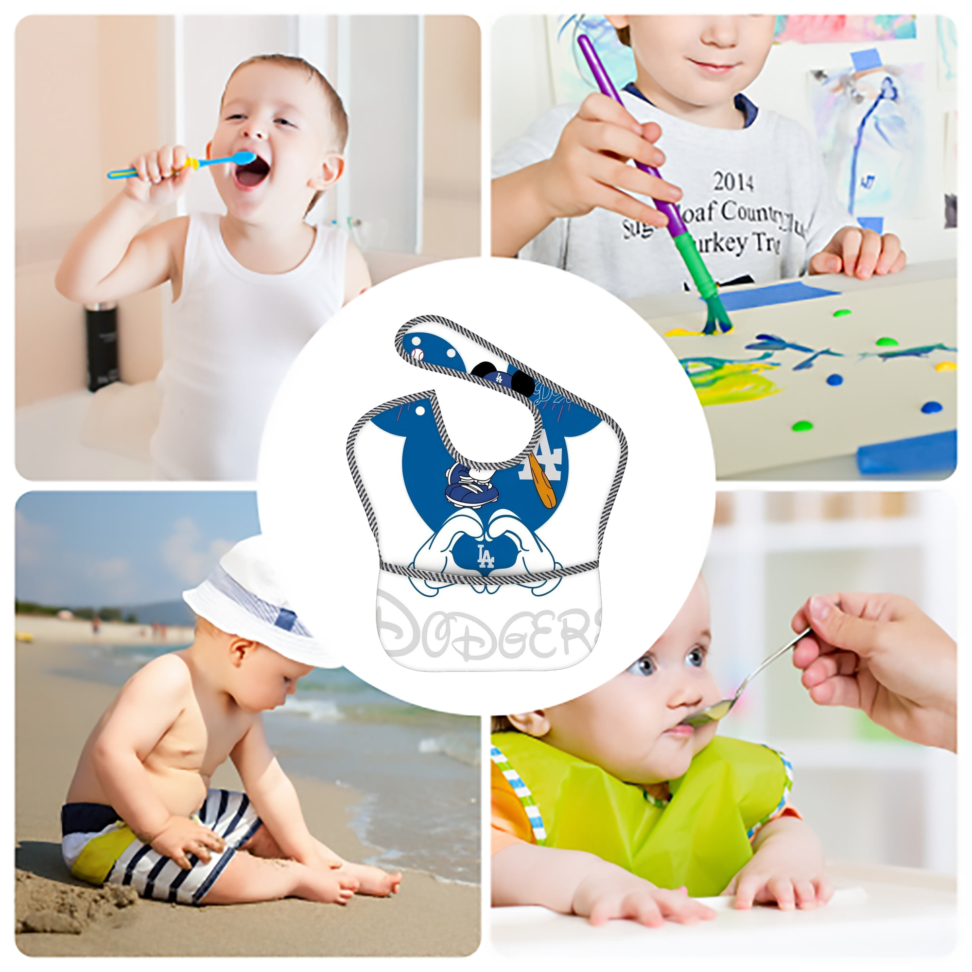  Adjustable Waterproof Toddler Bib – Full-Print Durable Polyester – Foldable Crumb Pocket – Easy Snap Closure – Soft