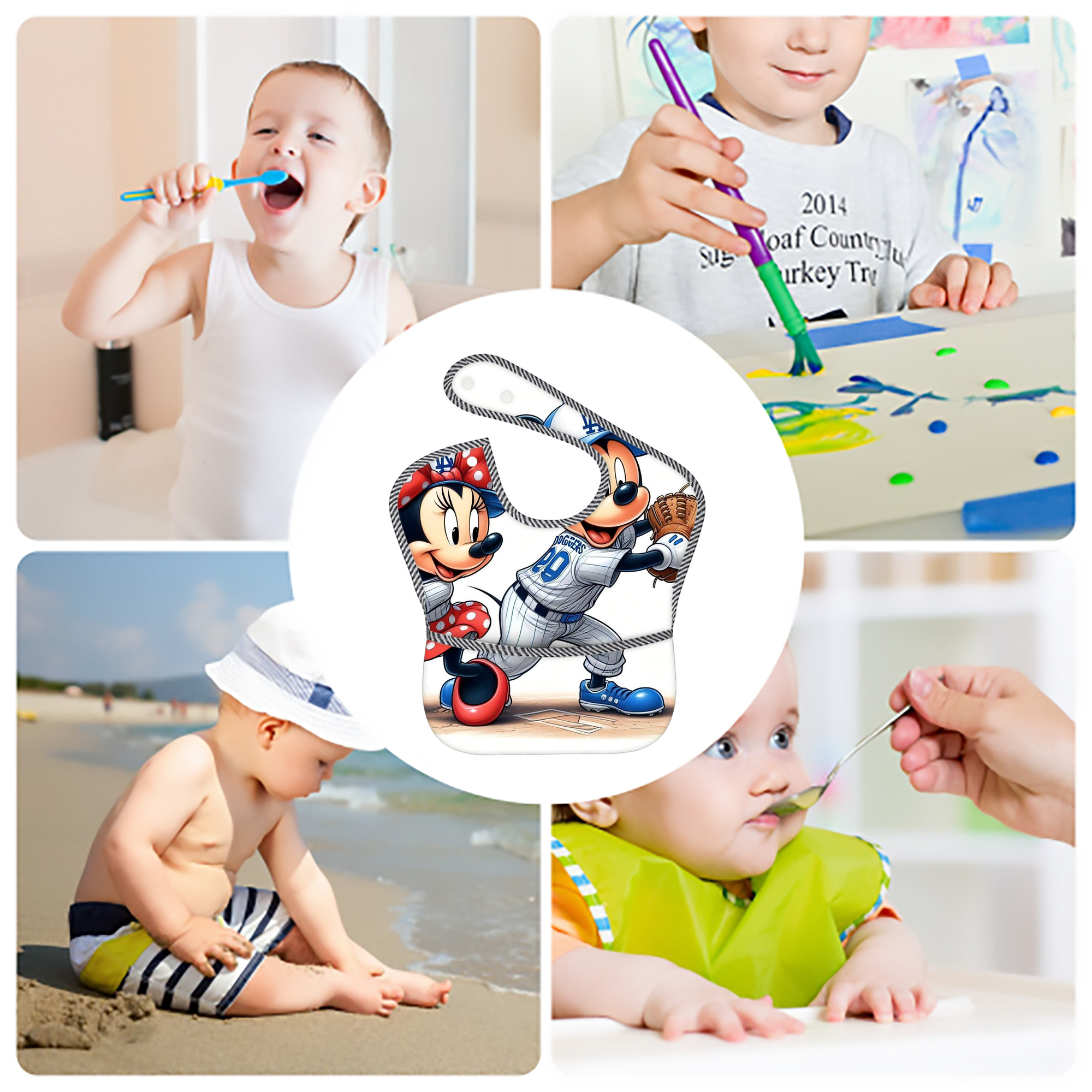  Adjustable Waterproof Toddler Bib – Full-Print Durable Polyester – Foldable Crumb Pocket – Easy Snap Closure – Soft