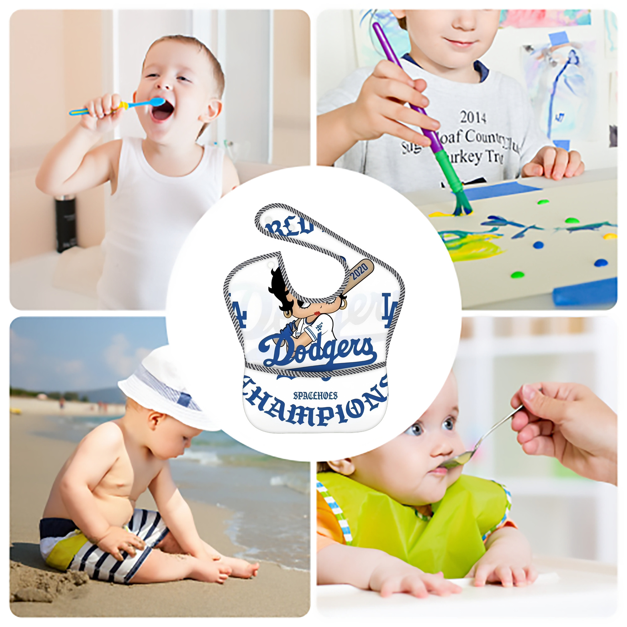  Adjustable Waterproof Toddler Bib – Full-Print Durable Polyester – Foldable Crumb Pocket – Easy Snap Closure – Soft