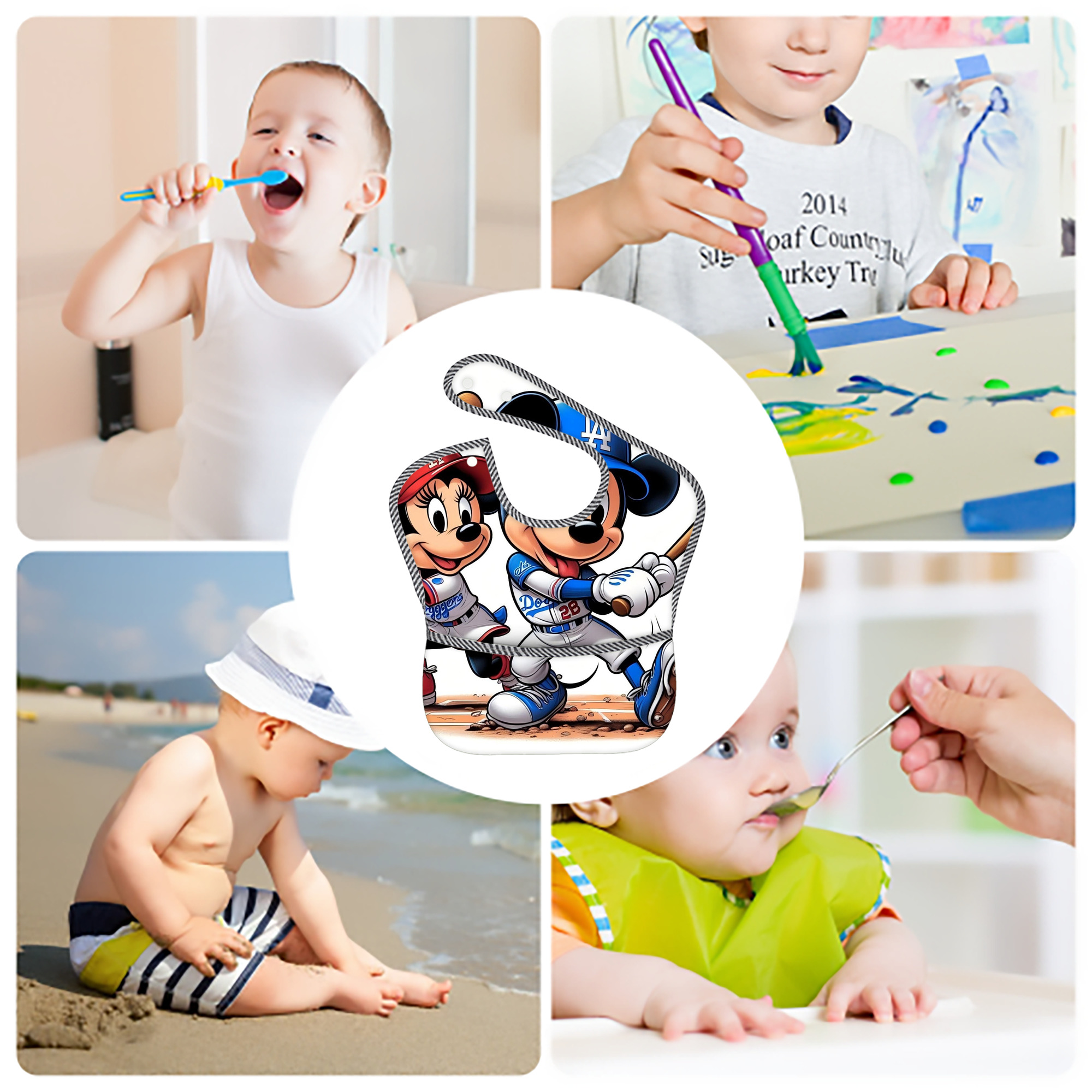  Adjustable Waterproof Toddler Bib – Full-Print Durable Polyester – Foldable Crumb Pocket – Easy Snap Closure – Soft