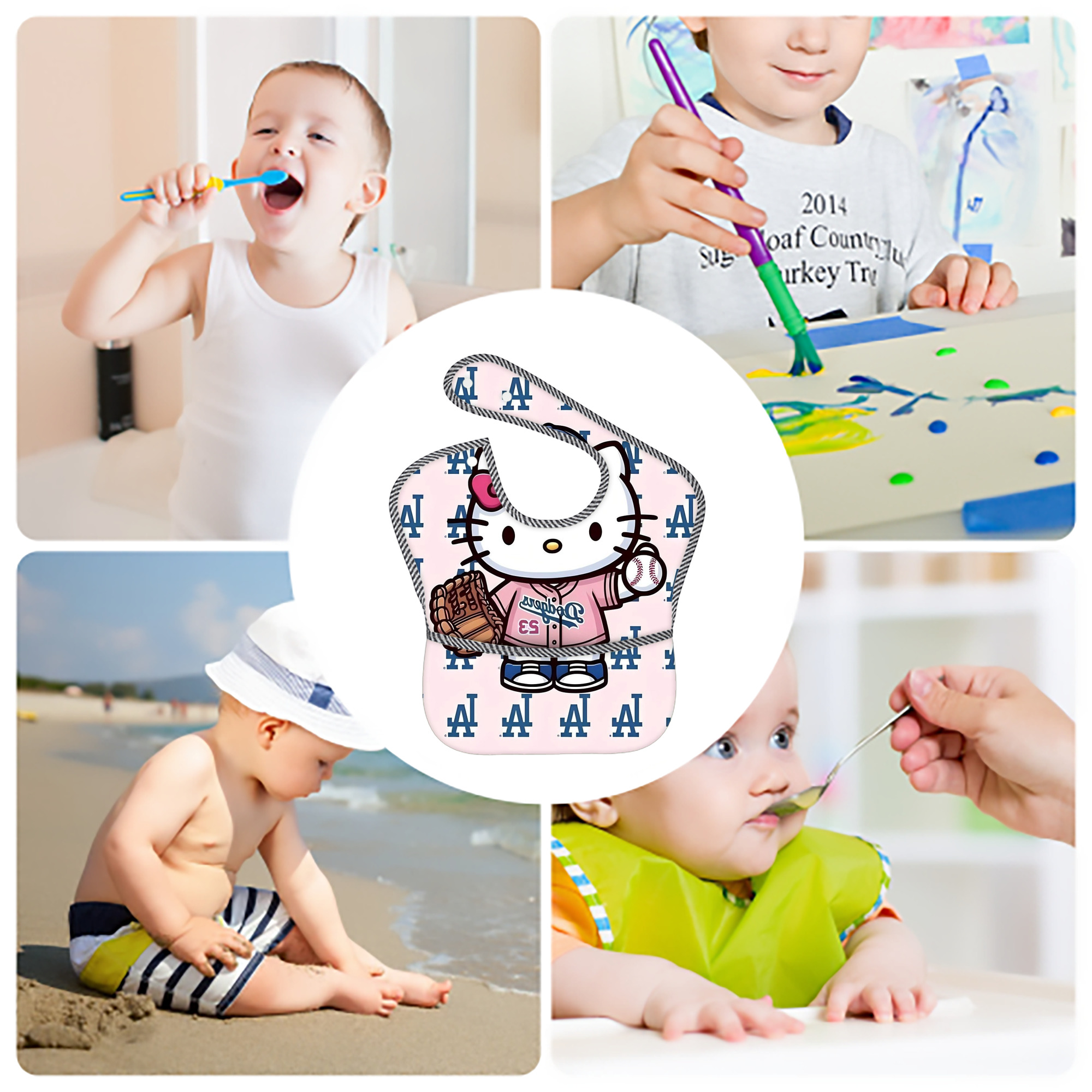  Adjustable Waterproof Toddler Bib – Full-Print Durable Polyester – Foldable Crumb Pocket – Easy Snap Closure – Soft