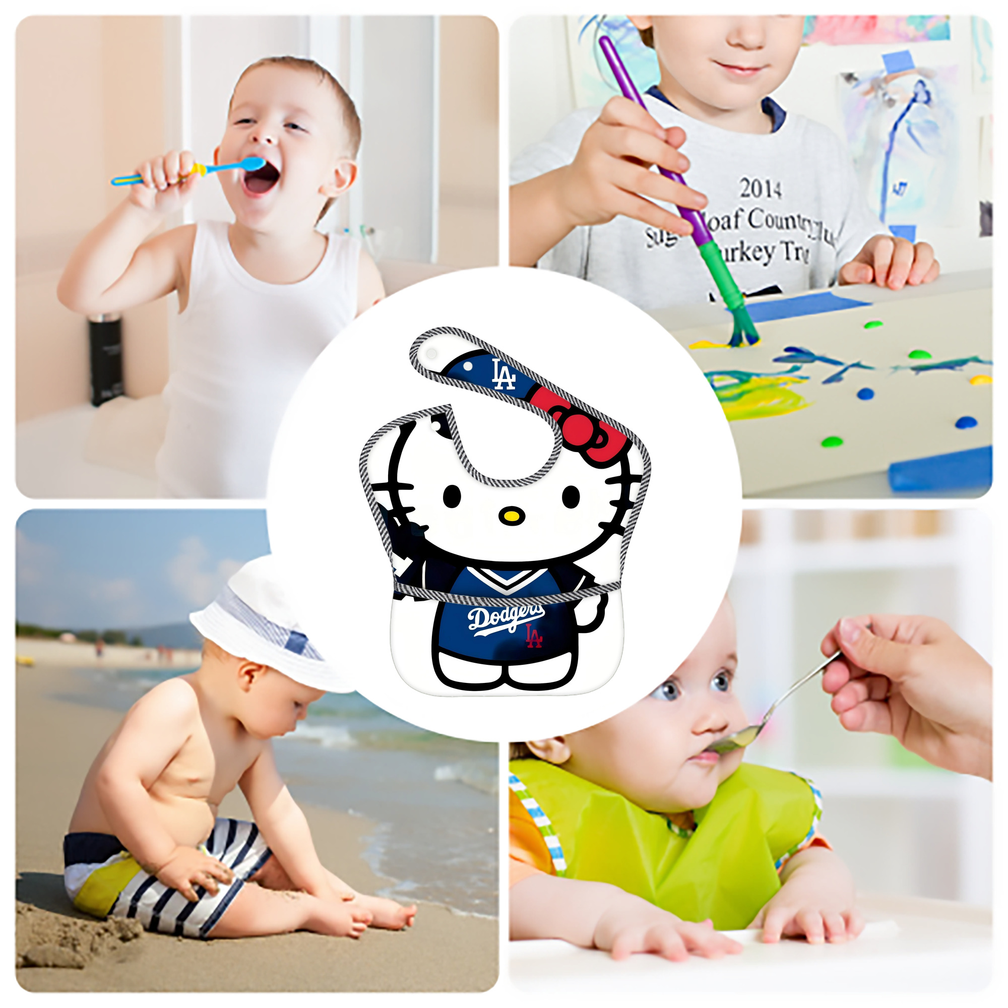  Adjustable Waterproof Toddler Bib – Full-Print Durable Polyester – Foldable Crumb Pocket – Easy Snap Closure – Soft