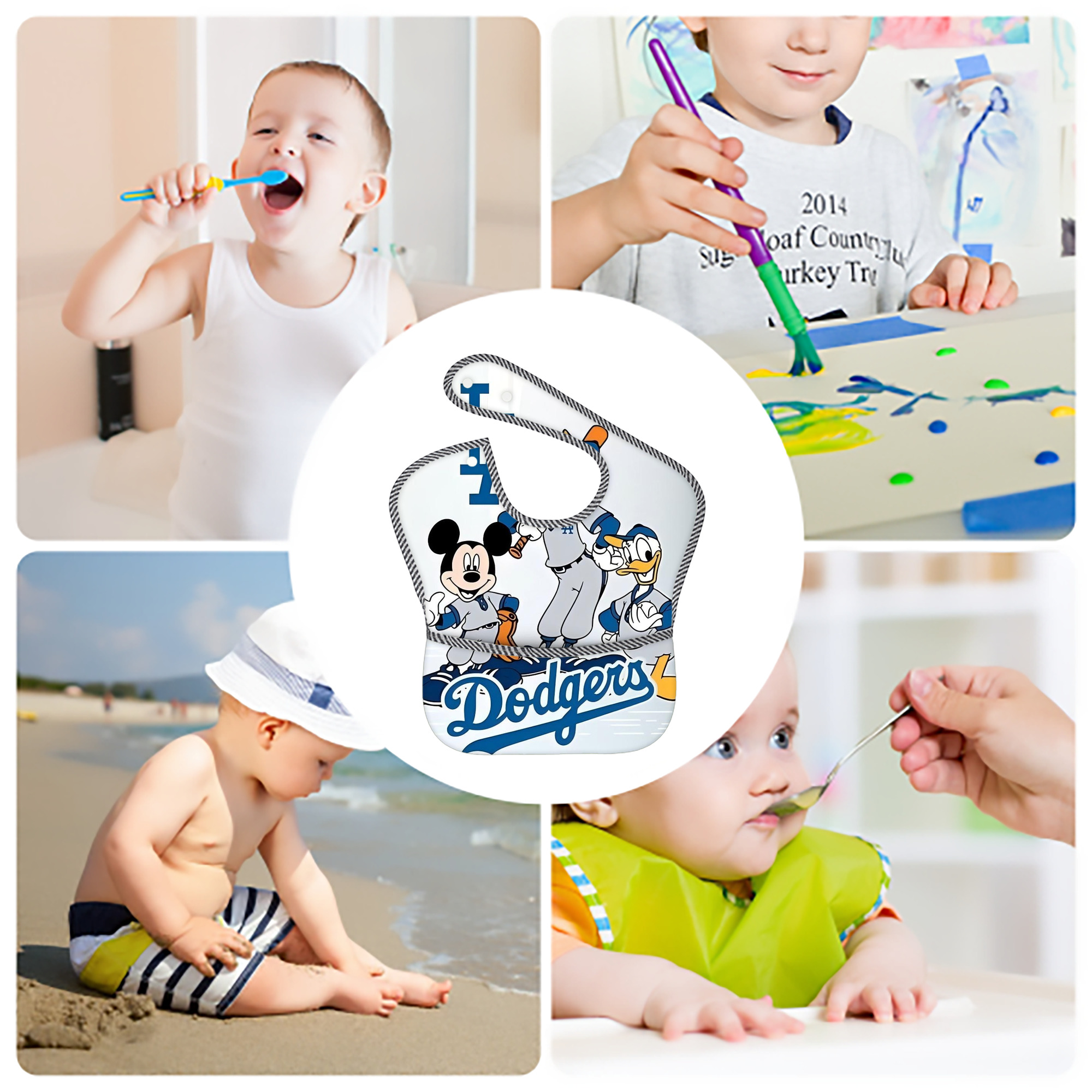  Adjustable Waterproof Toddler Bib – Full-Print Durable Polyester – Foldable Crumb Pocket – Easy Snap Closure – Soft