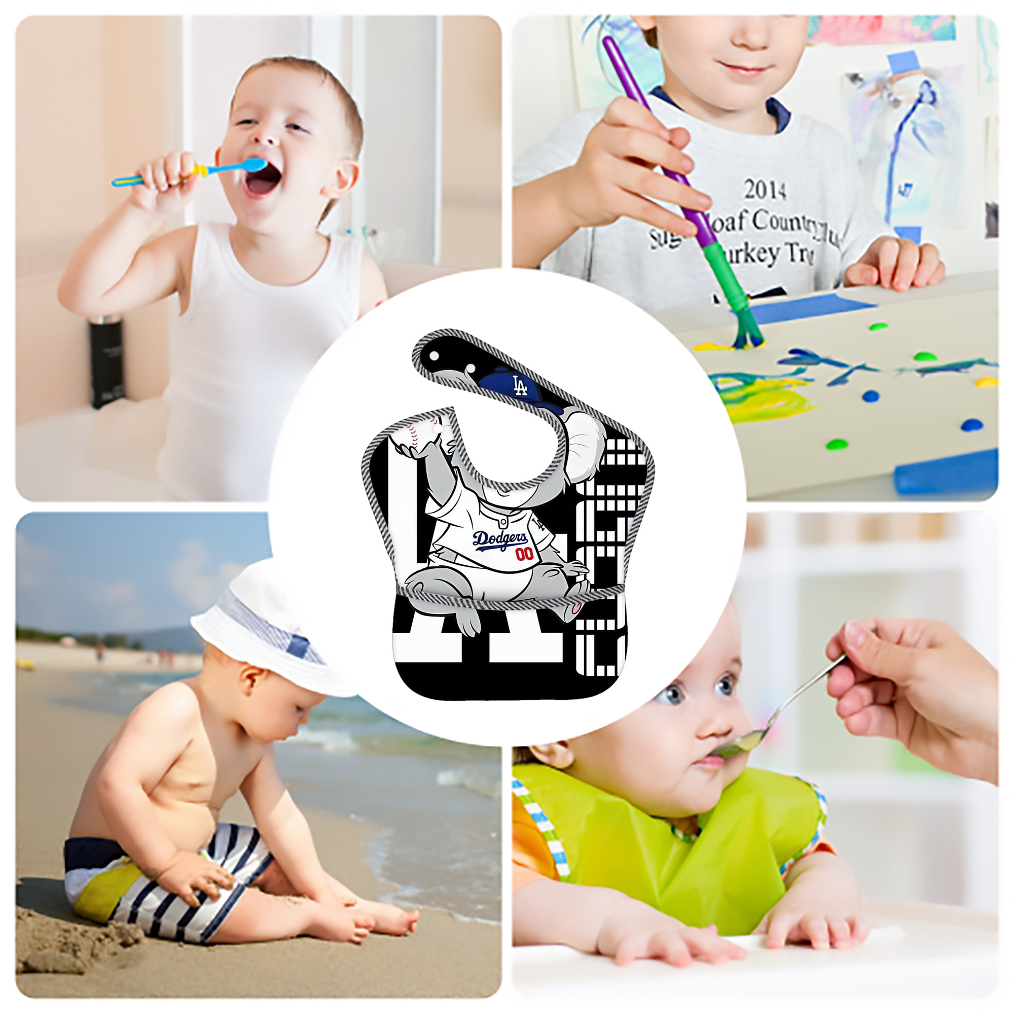  Adjustable Waterproof Toddler Bib – Full-Print Durable Polyester – Foldable Crumb Pocket – Easy Snap Closure – Soft