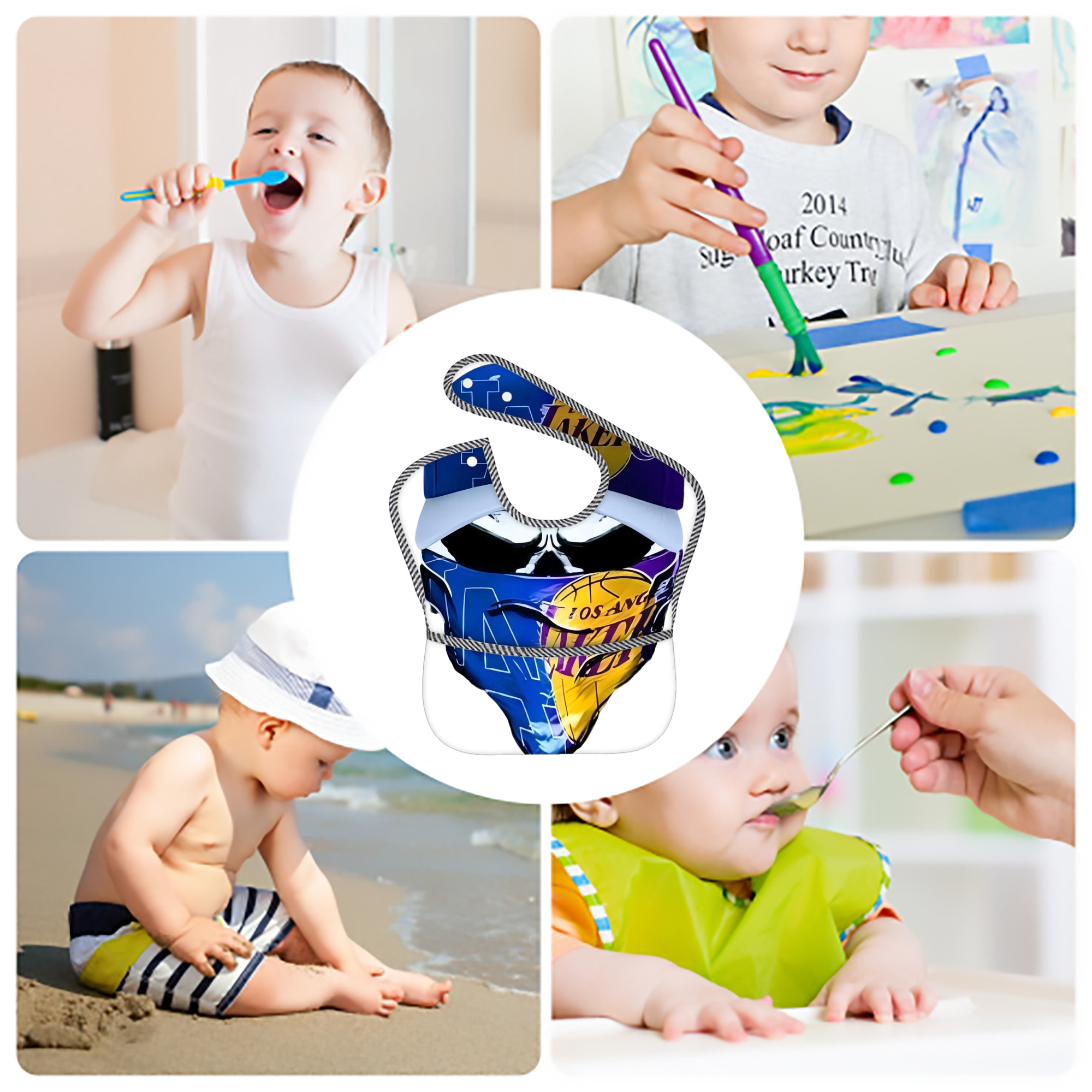  Adjustable Waterproof Toddler Bib – Full-Print Durable Polyester – Foldable Crumb Pocket – Easy Snap Closure – Soft