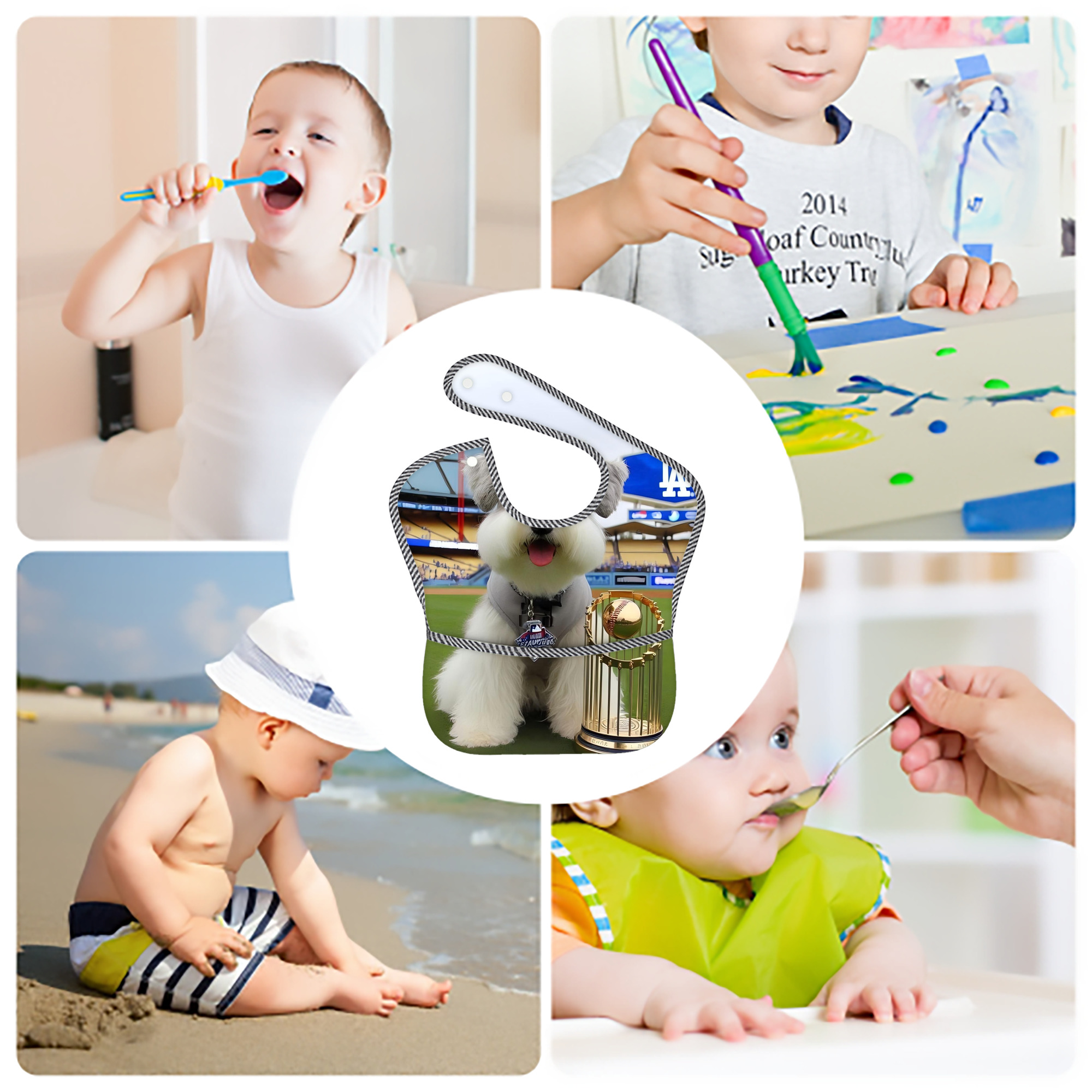  Adjustable Waterproof Toddler Bib – Full-Print Durable Polyester – Foldable Crumb Pocket – Easy Snap Closure – Soft