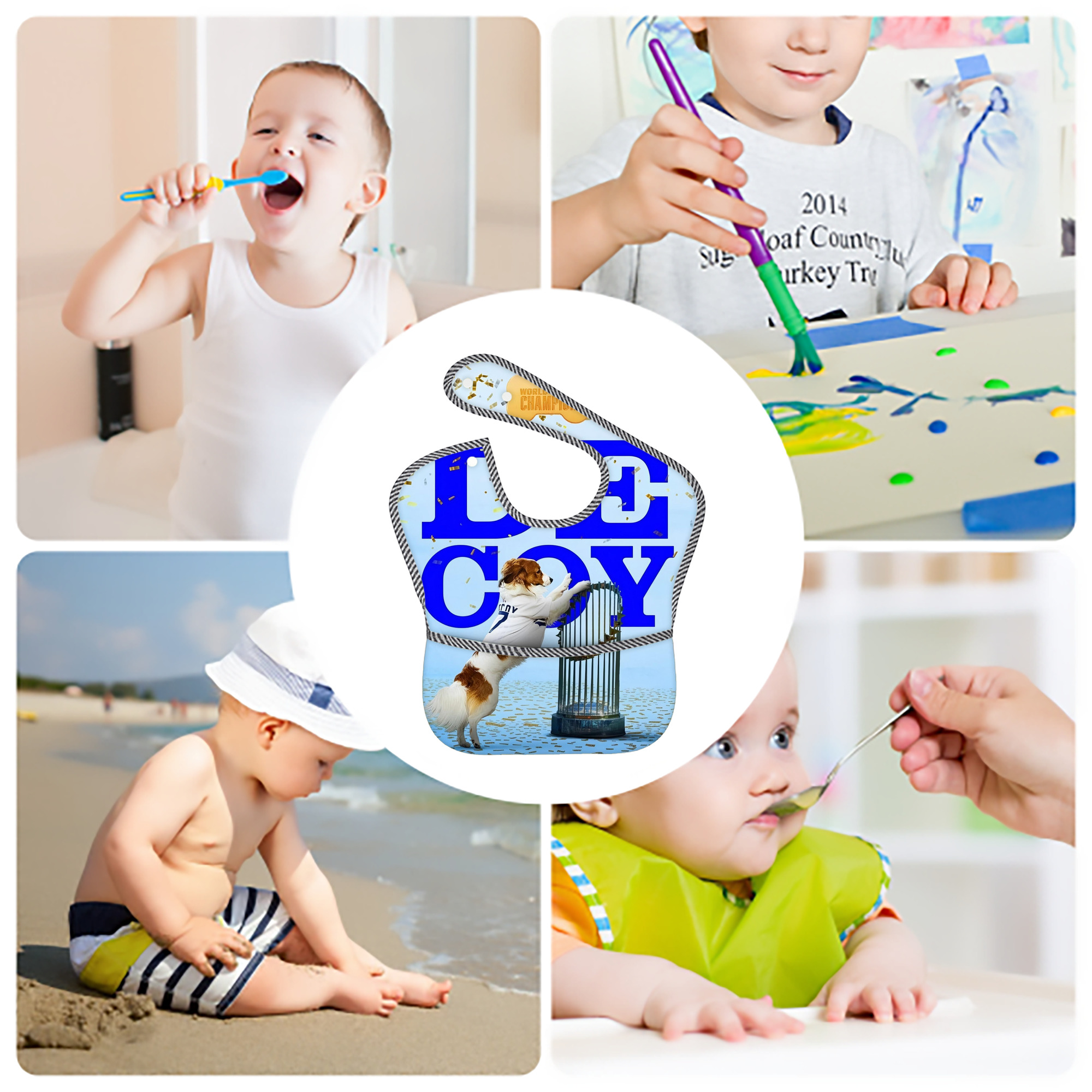  Adjustable Waterproof Toddler Bib – Full-Print Durable Polyester – Foldable Crumb Pocket – Easy Snap Closure – Soft