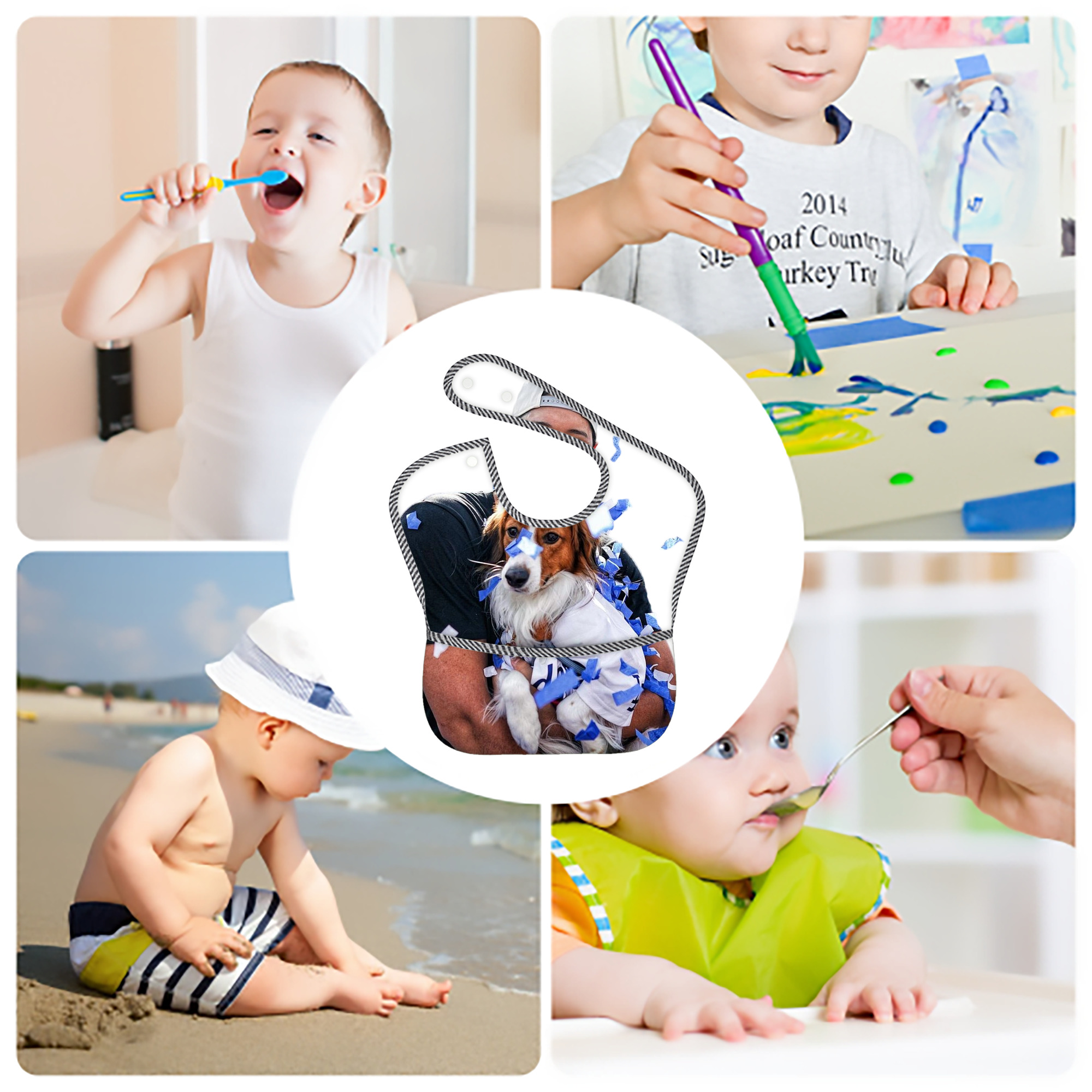  Adjustable Waterproof Toddler Bib – Full-Print Durable Polyester – Foldable Crumb Pocket – Easy Snap Closure – Soft