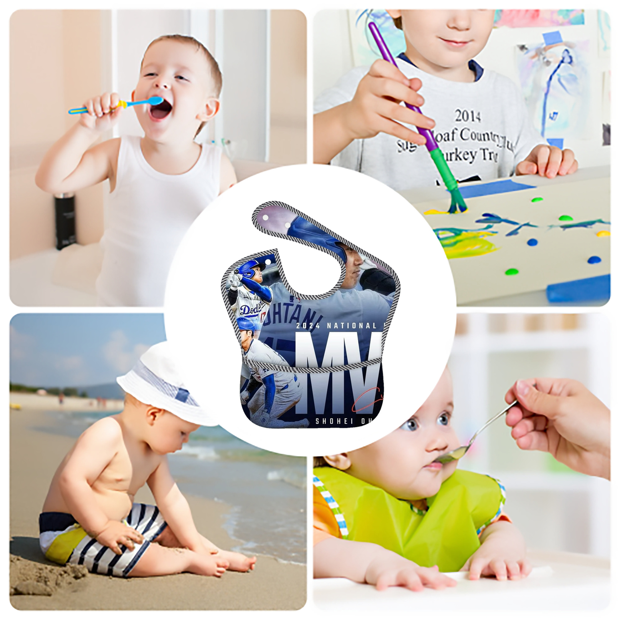  Adjustable Waterproof Toddler Bib – Full-Print Durable Polyester – Foldable Crumb Pocket – Easy Snap Closure – Soft