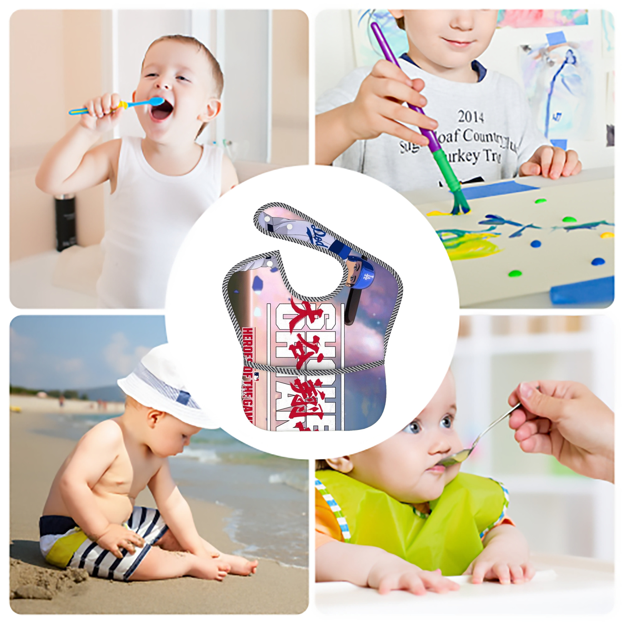  Adjustable Waterproof Toddler Bib – Full-Print Durable Polyester – Foldable Crumb Pocket – Easy Snap Closure – Soft