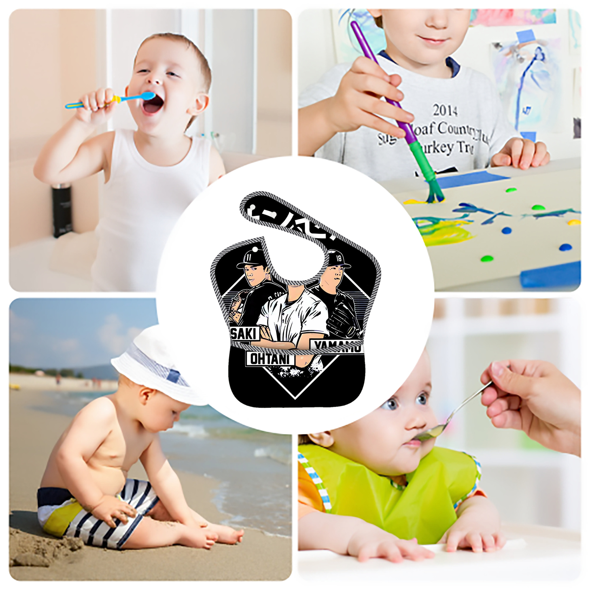  Adjustable Waterproof Toddler Bib – Full-Print Durable Polyester – Foldable Crumb Pocket – Easy Snap Closure – Soft