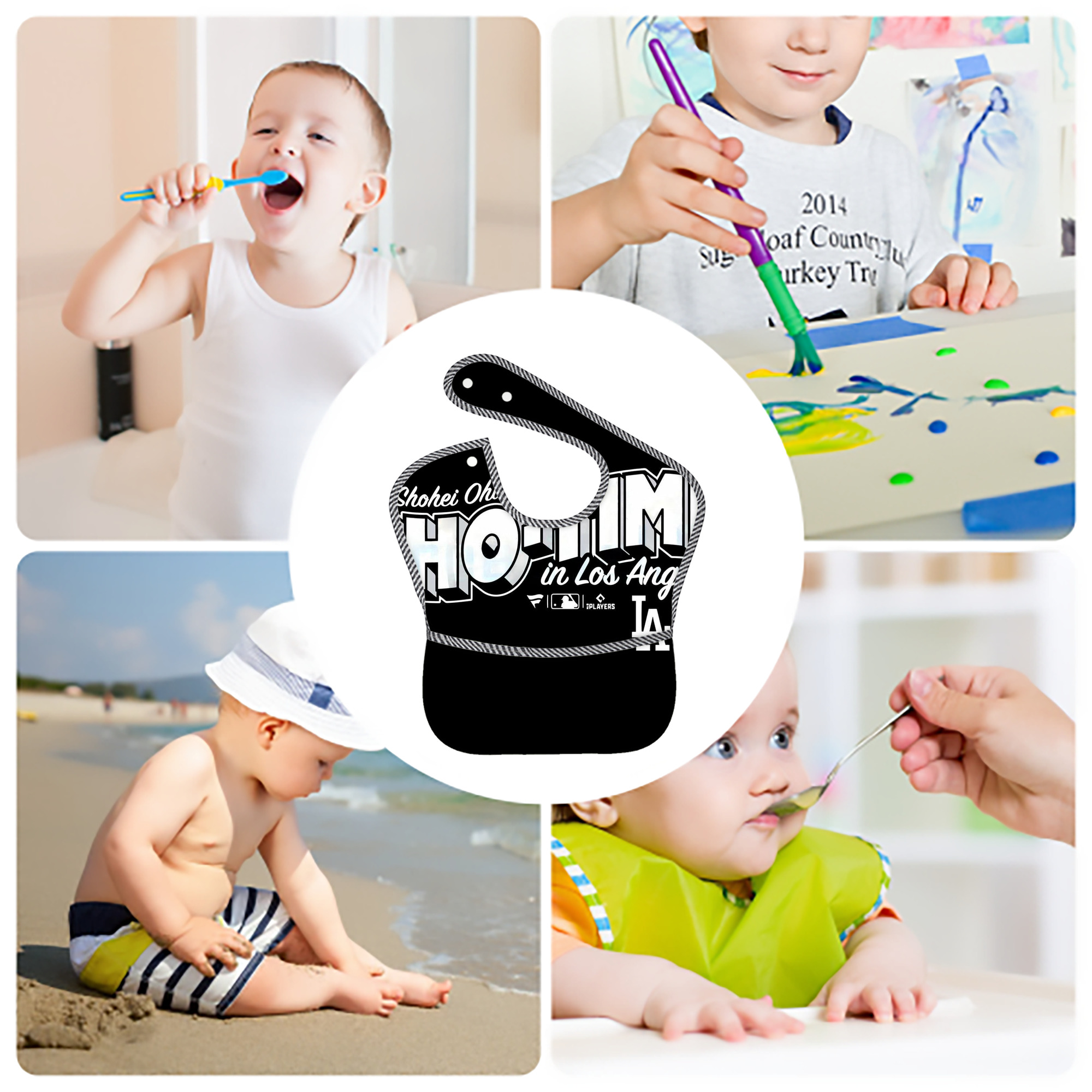  Adjustable Waterproof Toddler Bib – Full-Print Durable Polyester – Foldable Crumb Pocket – Easy Snap Closure – Soft