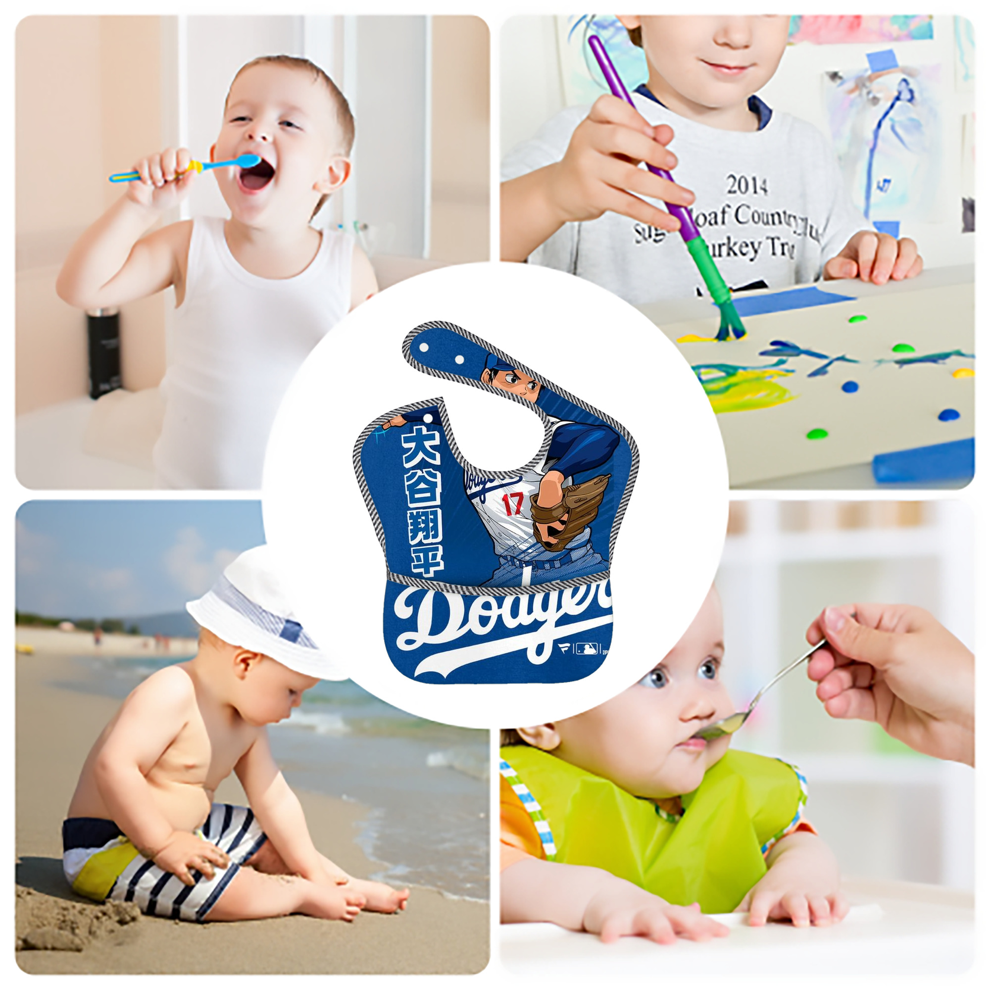  Adjustable Waterproof Toddler Bib – Full-Print Durable Polyester – Foldable Crumb Pocket – Easy Snap Closure – Soft