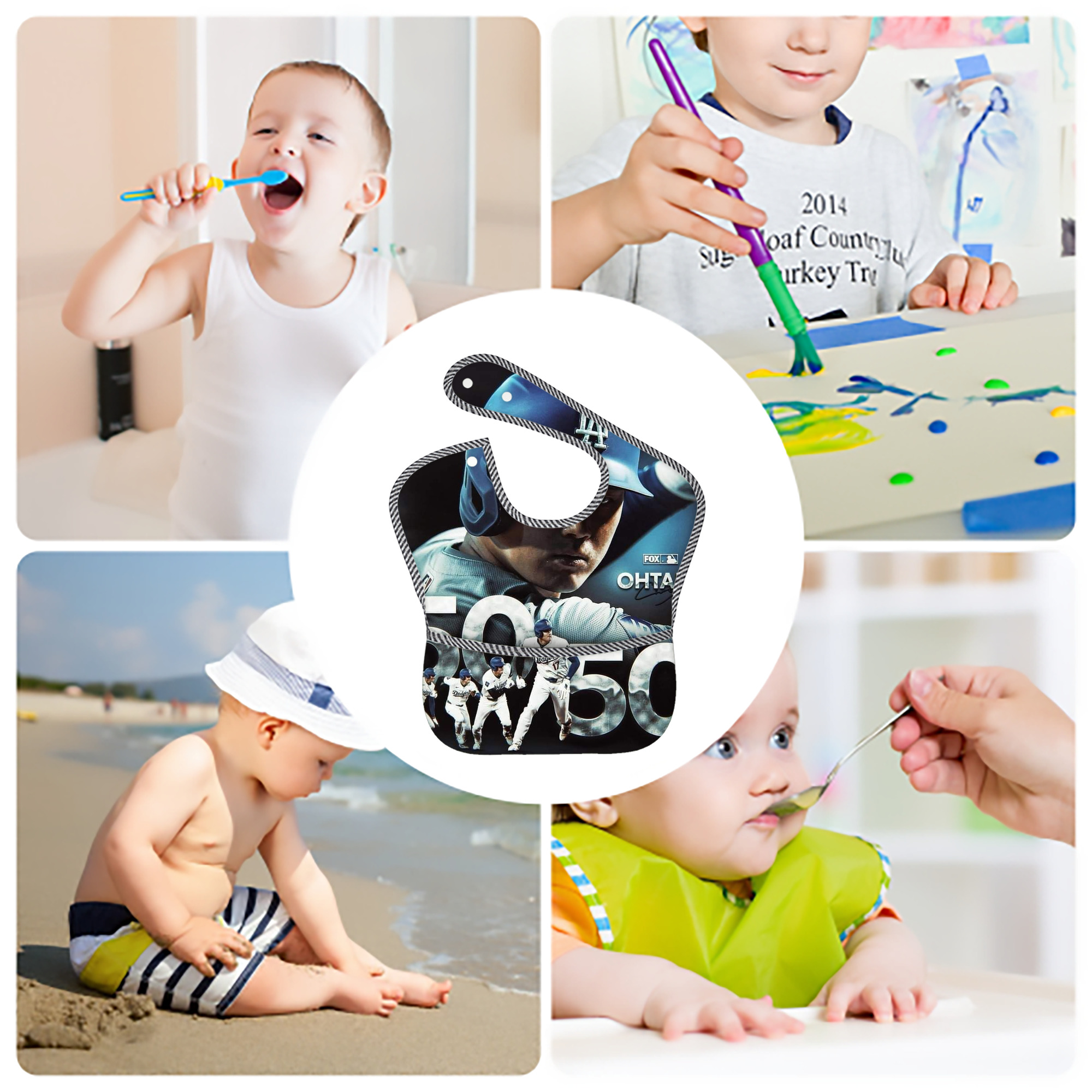  Adjustable Waterproof Toddler Bib – Full-Print Durable Polyester – Foldable Crumb Pocket – Easy Snap Closure – Soft